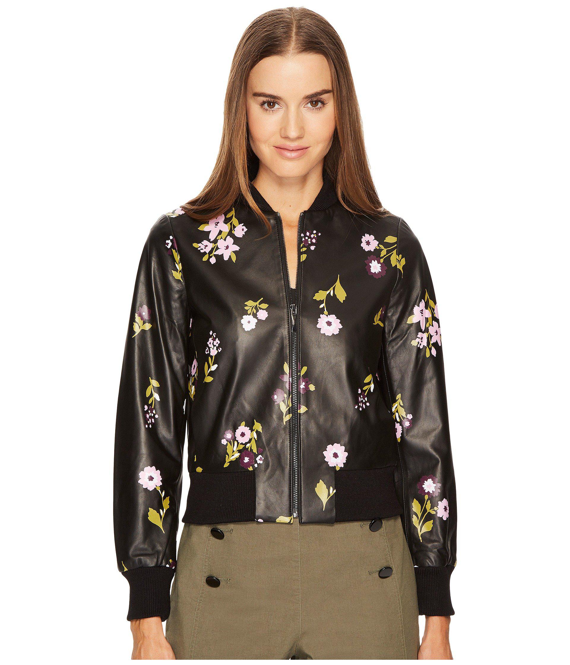Kate Spade Floral-print Leather Bomber Jacket Black - Lyst