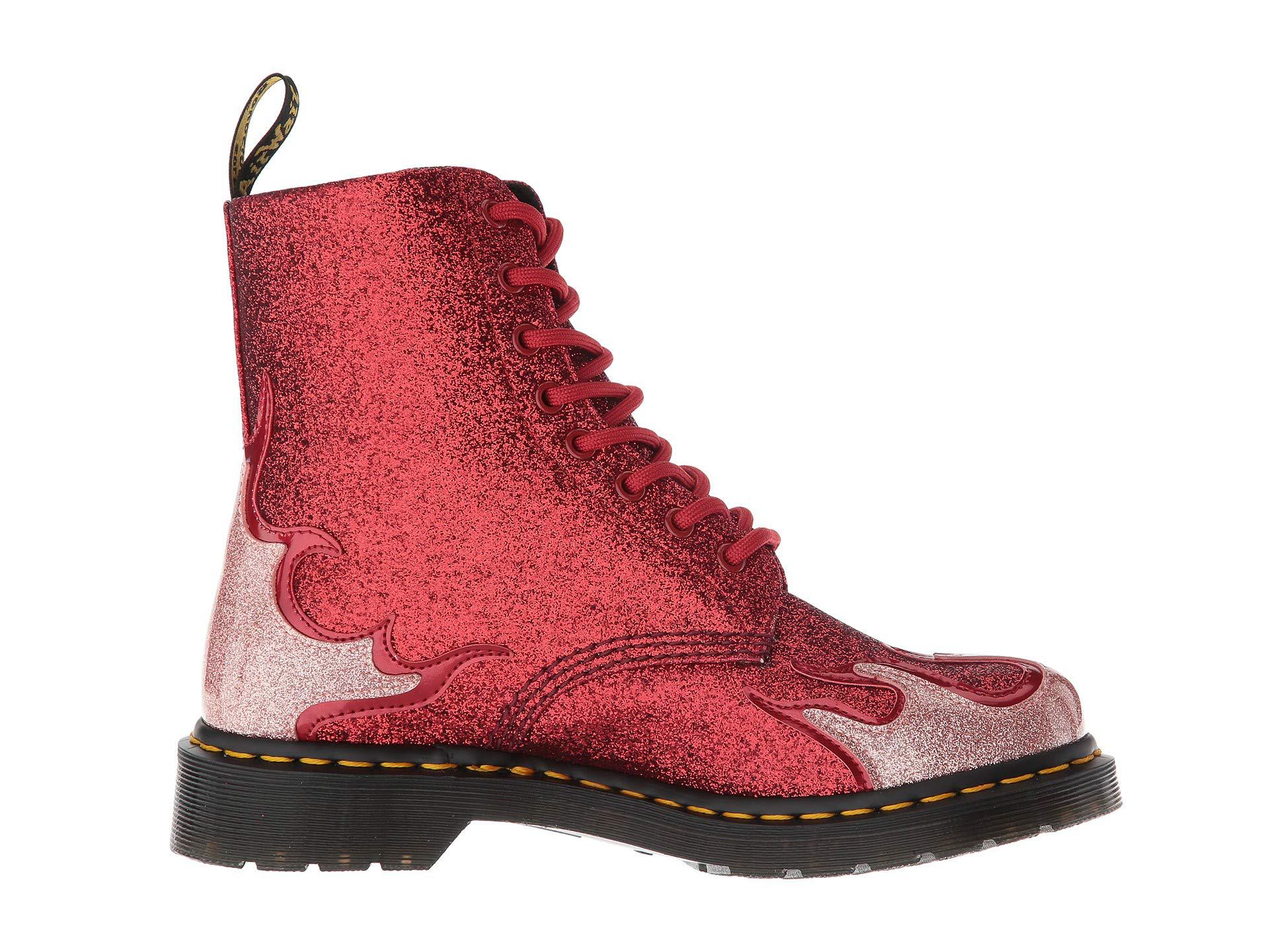 dr martens 1460 pascal red glitter flame flat ankle boots