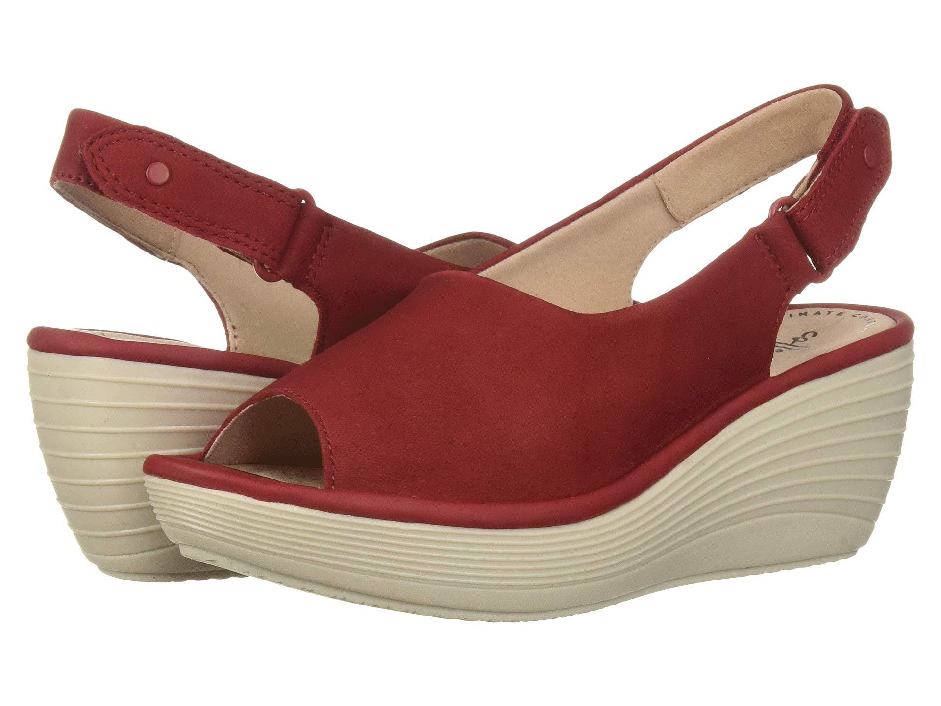Clarks red wedge sandals on sale