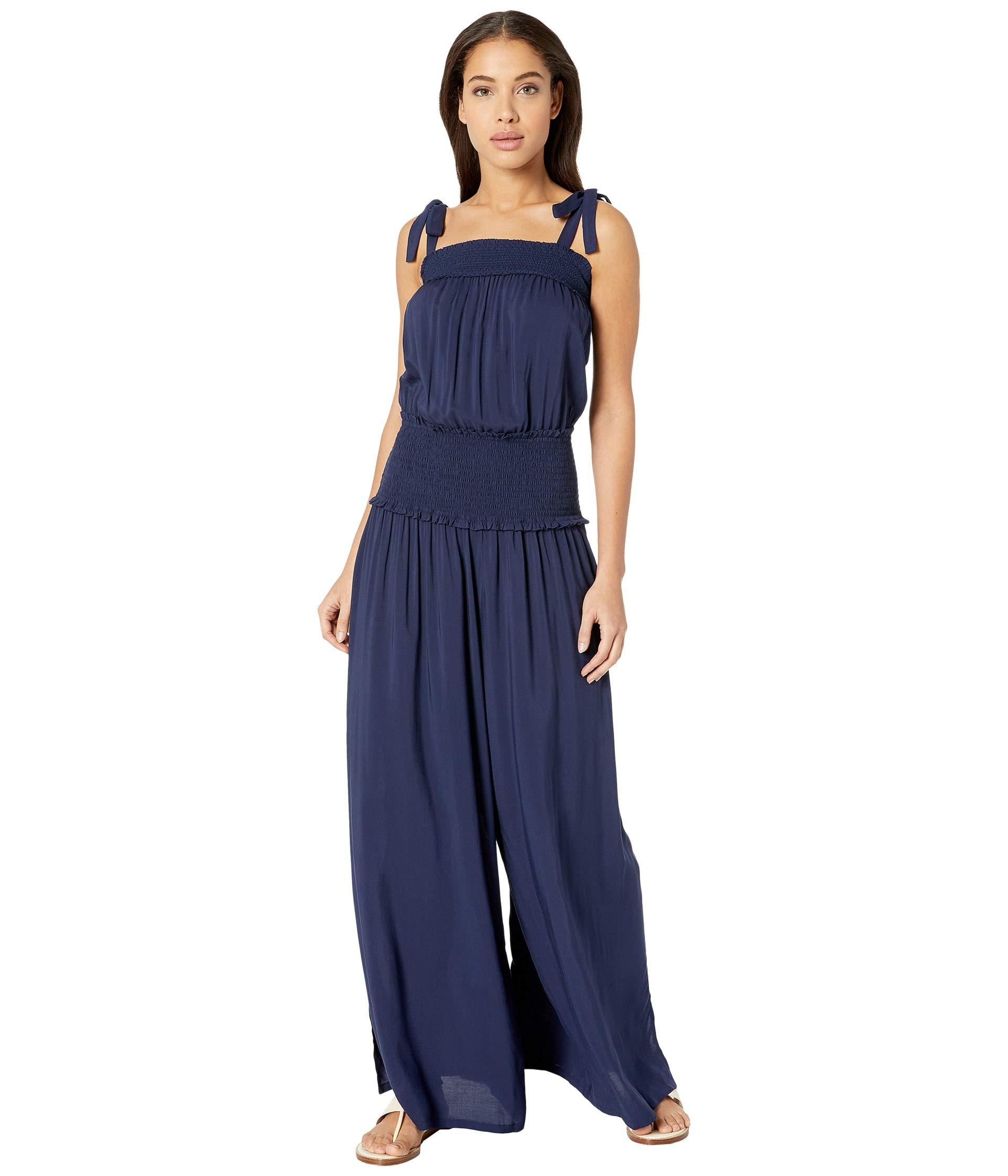 Tory Burch Synthetic Smocked Blouson Jumpsuit in Navy Blue (Blue ...