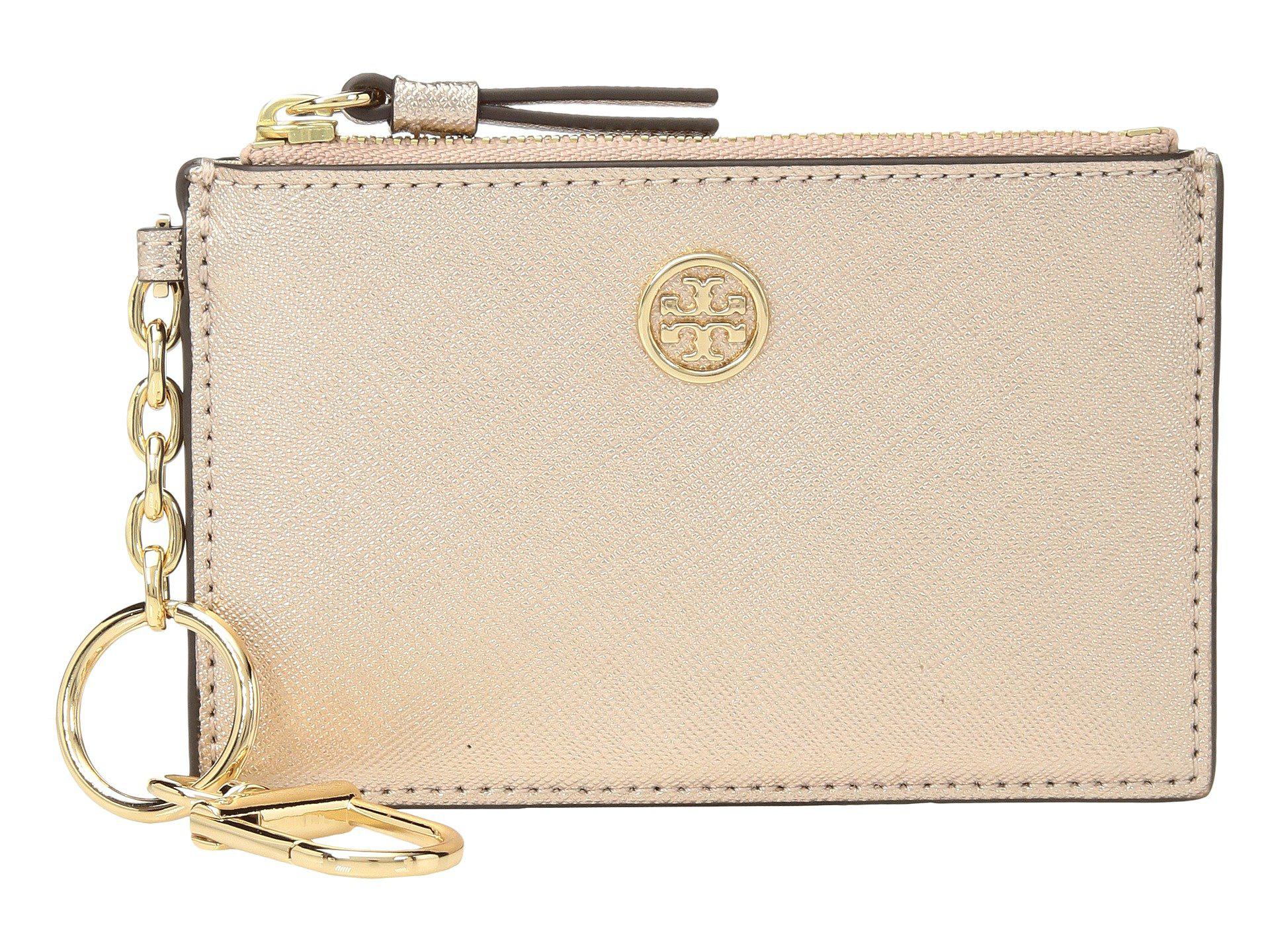 Tory Burch Robinson Metallic Card Case Key Fob (light Rose Gold) Credit  Card Wallet | Lyst