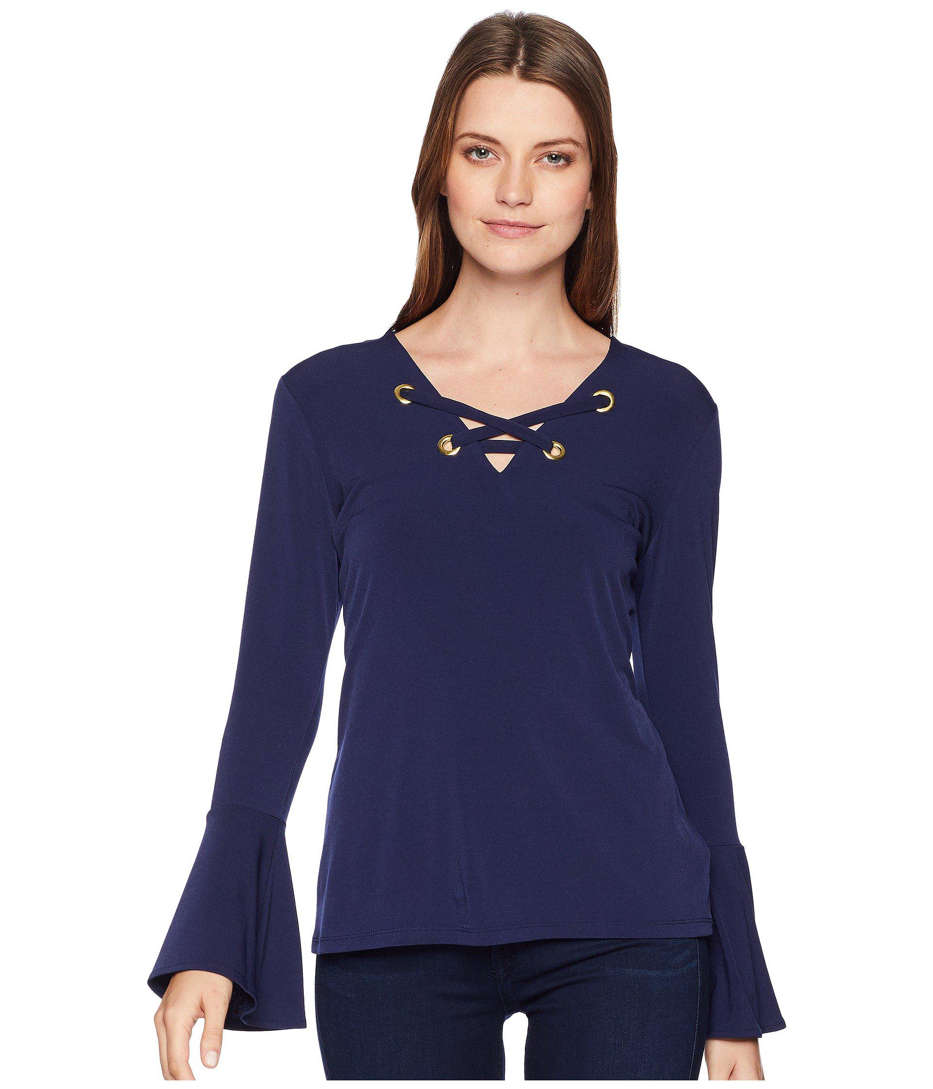 MICHAEL Michael Kors Synthetic Bell Sleeve Lace-up Top (true Navy) Women's  Clothing in Blue | Lyst