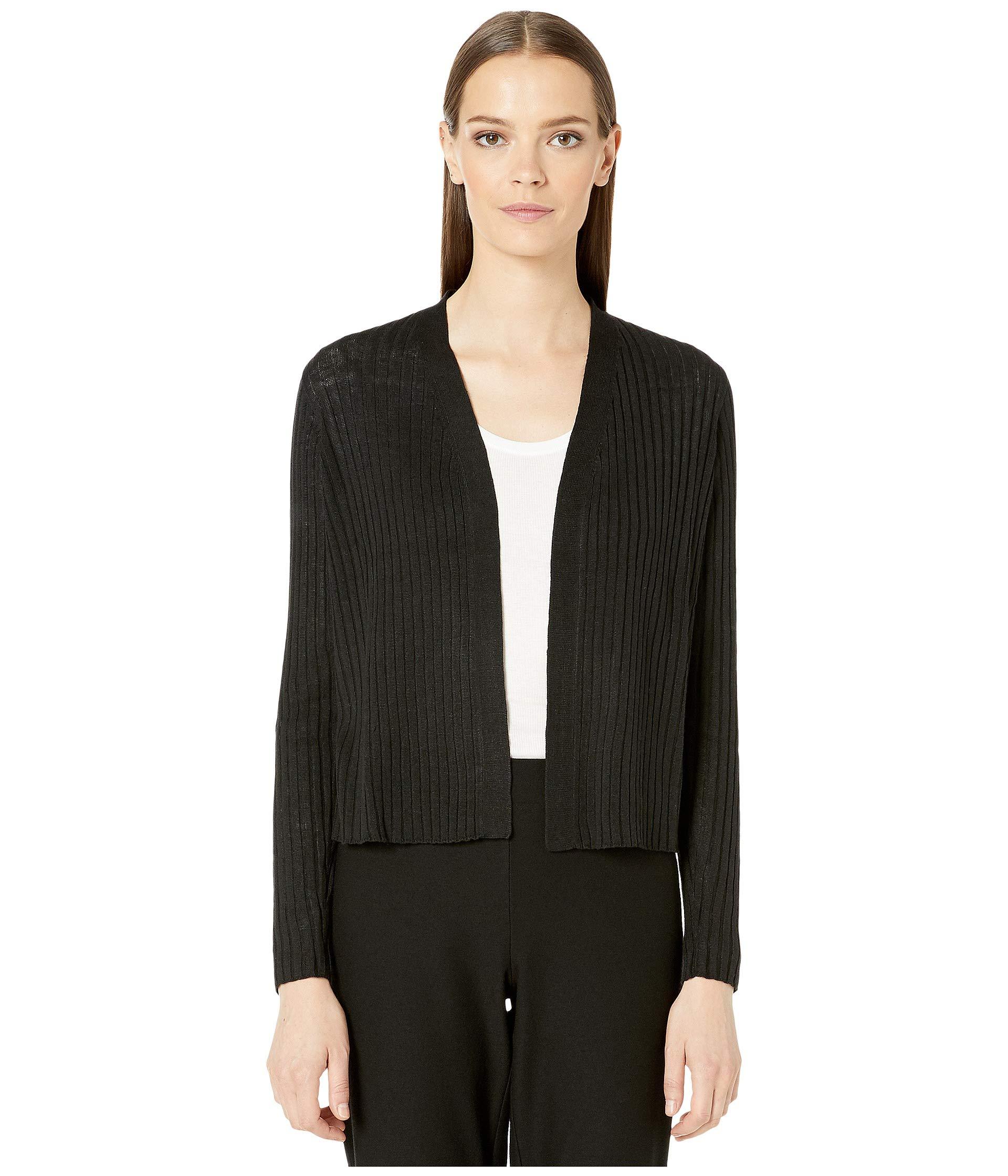 Eileen Fisher Organic Linen Cotton Simple Cardigan in Black Lyst