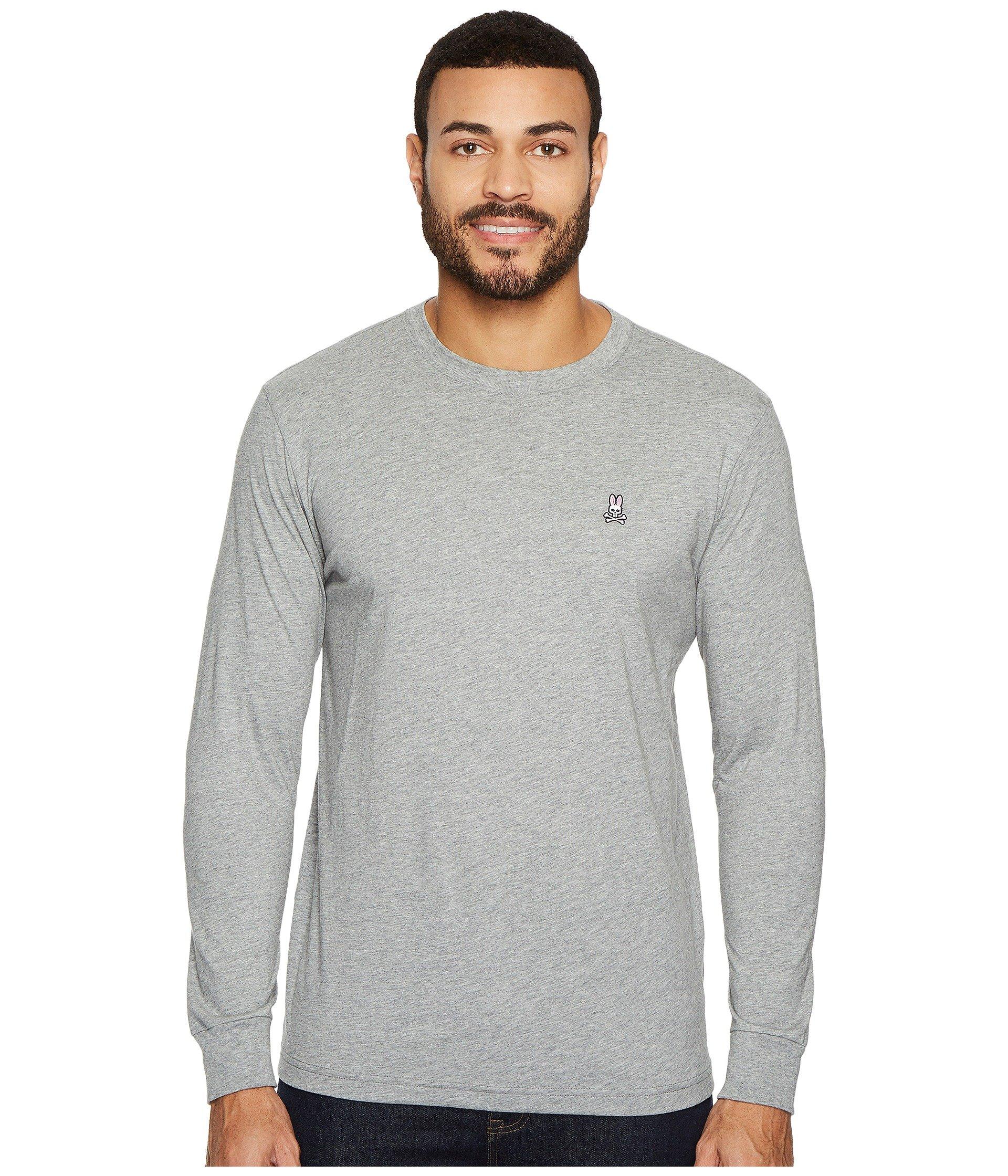 Psycho Bunny Cotton Crew Neck Long Sleeve T-shirt in Heather Grey (Gray