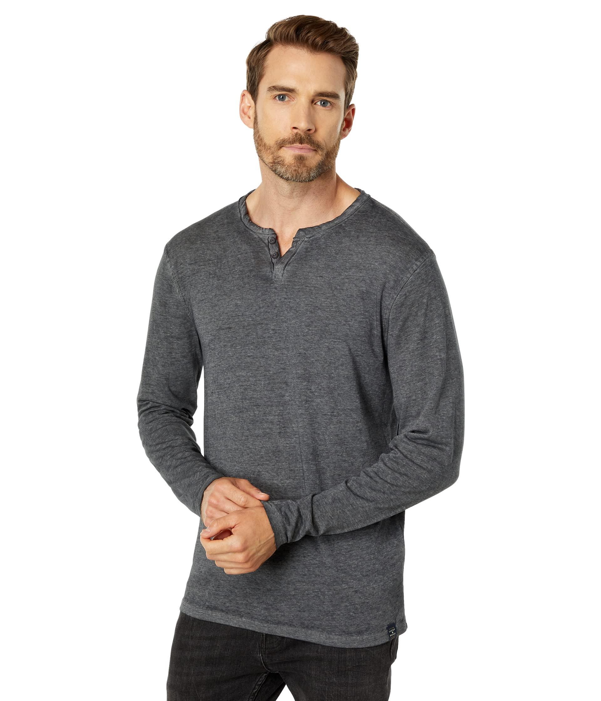 Lucky Brand Venice Burnout Notch Neck Long Sleeve Tee in Black for Men