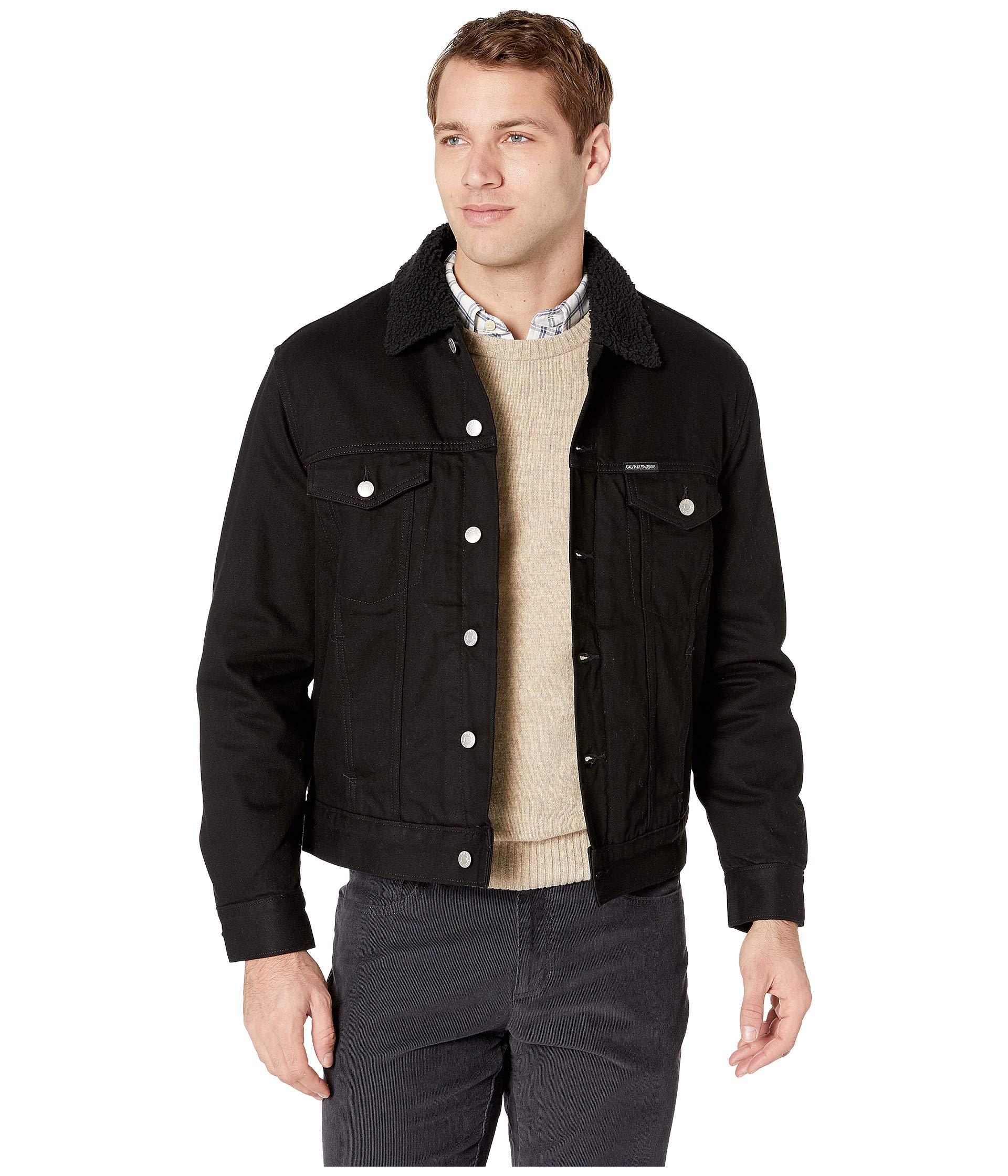 Lyst - Calvin Klein Modern Classic Trucker Sherpa (black) Men's Coat in ...