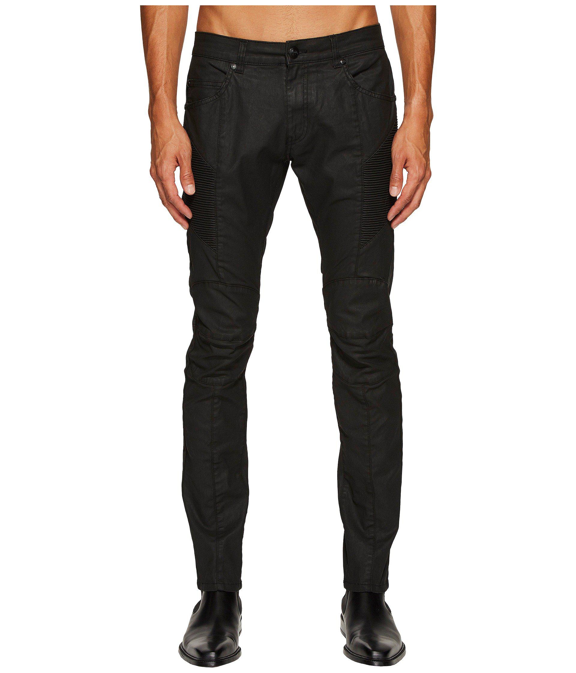 Balmain Denim Waxed Biker Jeans in Black for Men - Lyst