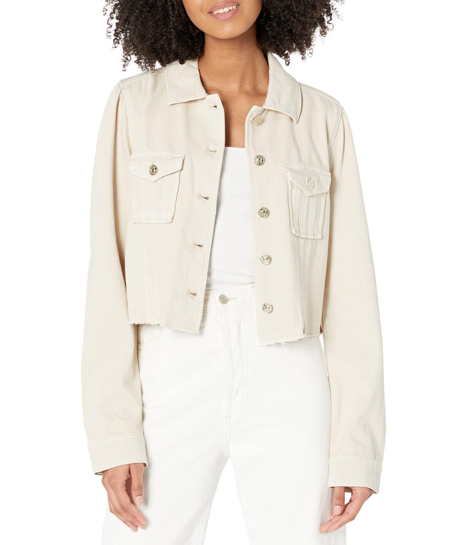PAIGE Pacey Cropped Denim Jacket W/ Raw Hem in Natural | Lyst