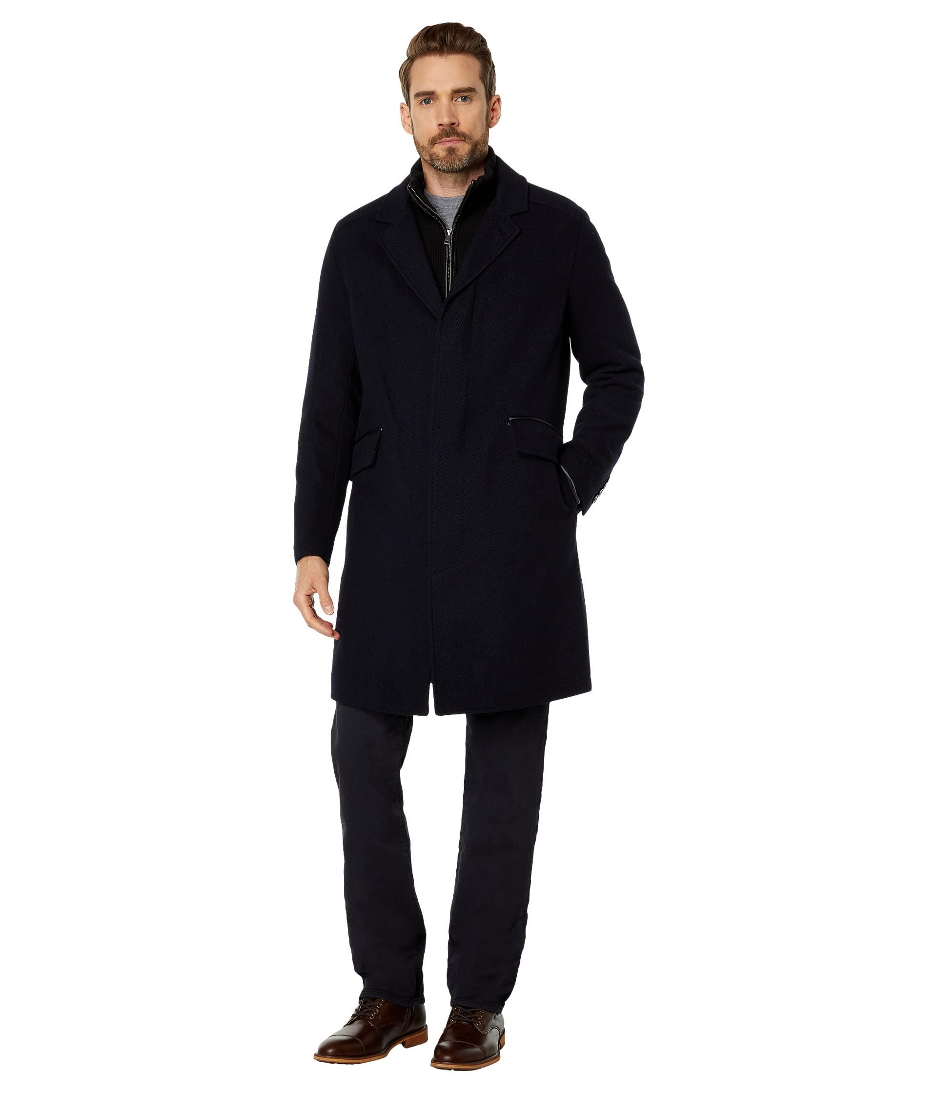 Classic wool blend car coat with inset clearance bib