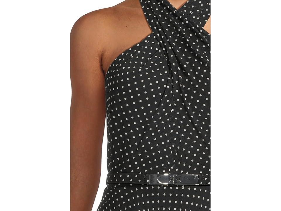 Ralph Lauren Polka Dot Belted Georgette Halter Gown Dress