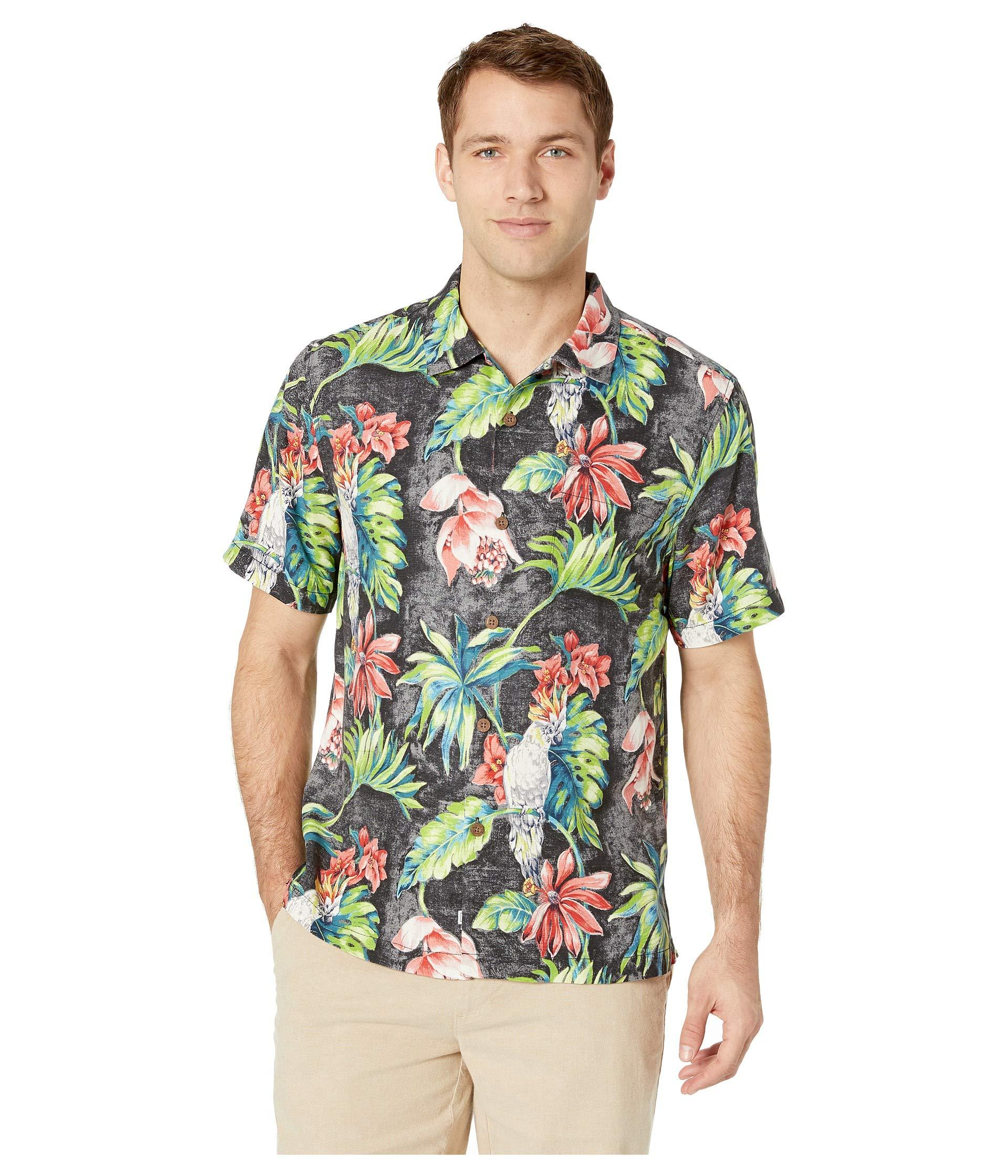 Tommy Bahama Silk Tahitian Tweets Hawaiian Camp Shirt in Black for Men ...