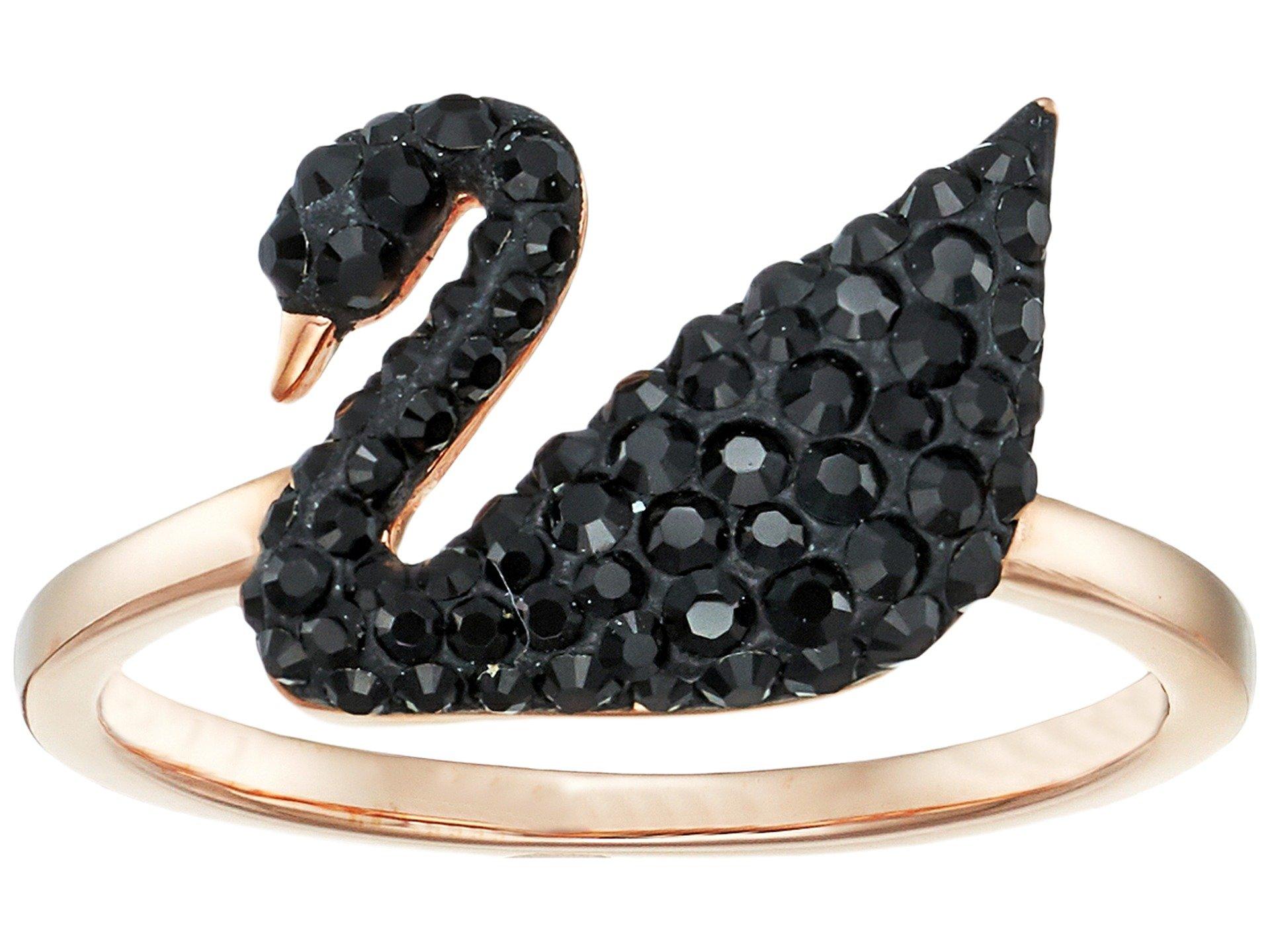 Swarovski Iconic Swan Ring In Black Rose Gold Black Save 53 Lyst