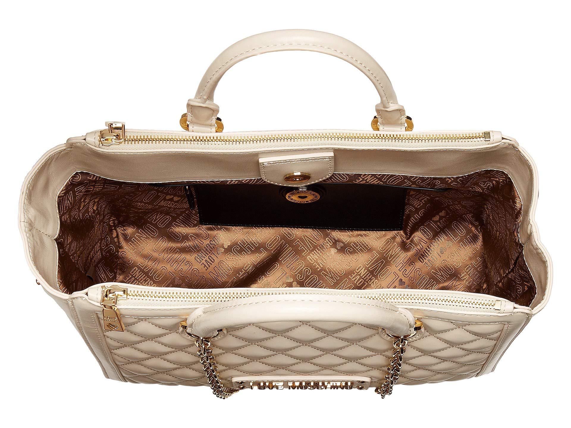 Love Moschino Shiny Quilted Handbag With Chain Strap (ivory) Shoulder