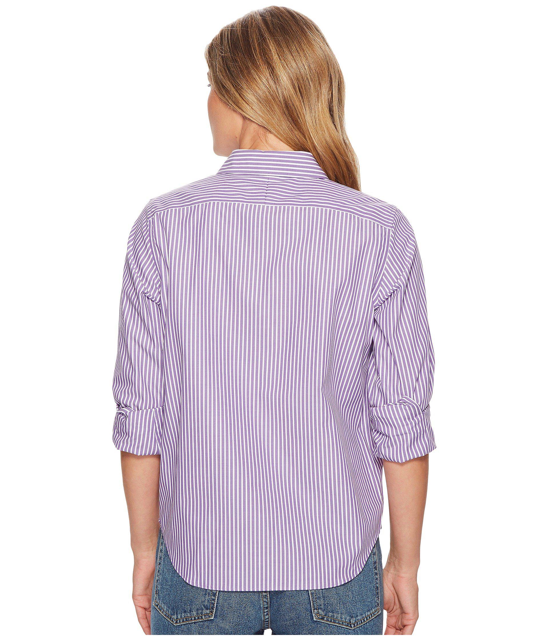 Lauren by Ralph Lauren Cotton Button Down Shirt (lavendar/white) Women ...