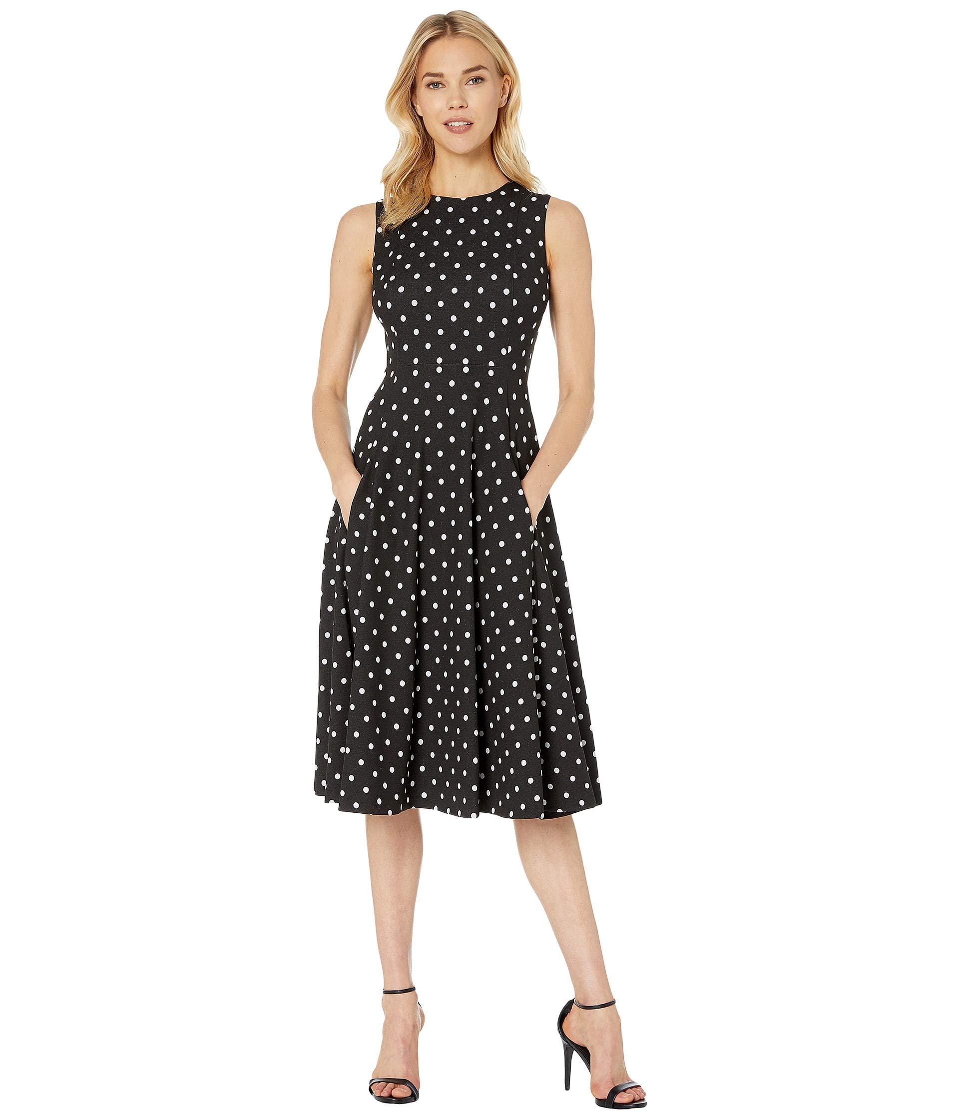 Calvin Klein Polka Dot Fit And Flare Midi Dress in Black | Lyst