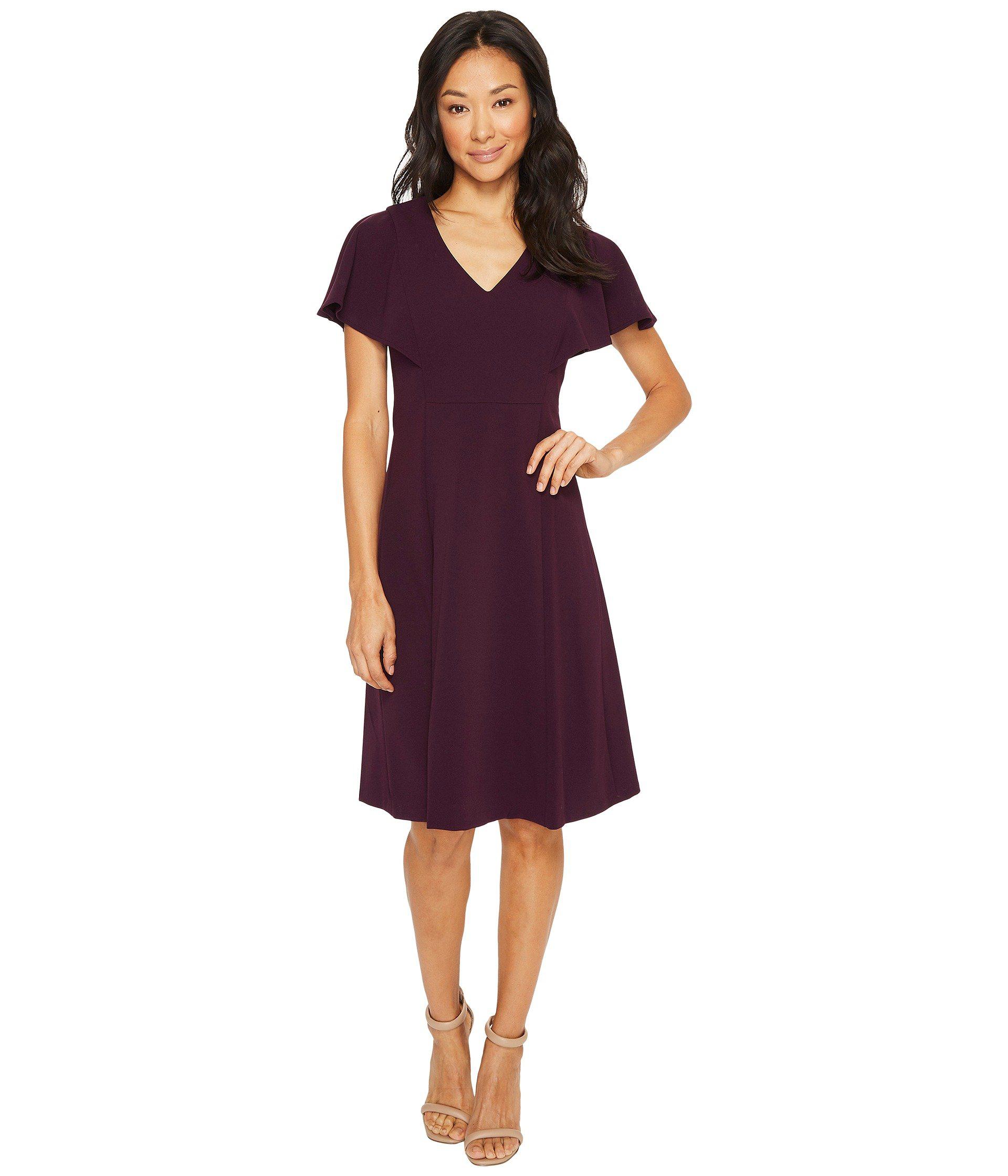 Calvin Klein V-neck Flutter Sleeve Fit & Flare Dress Cd7c146l in Purple |  Lyst