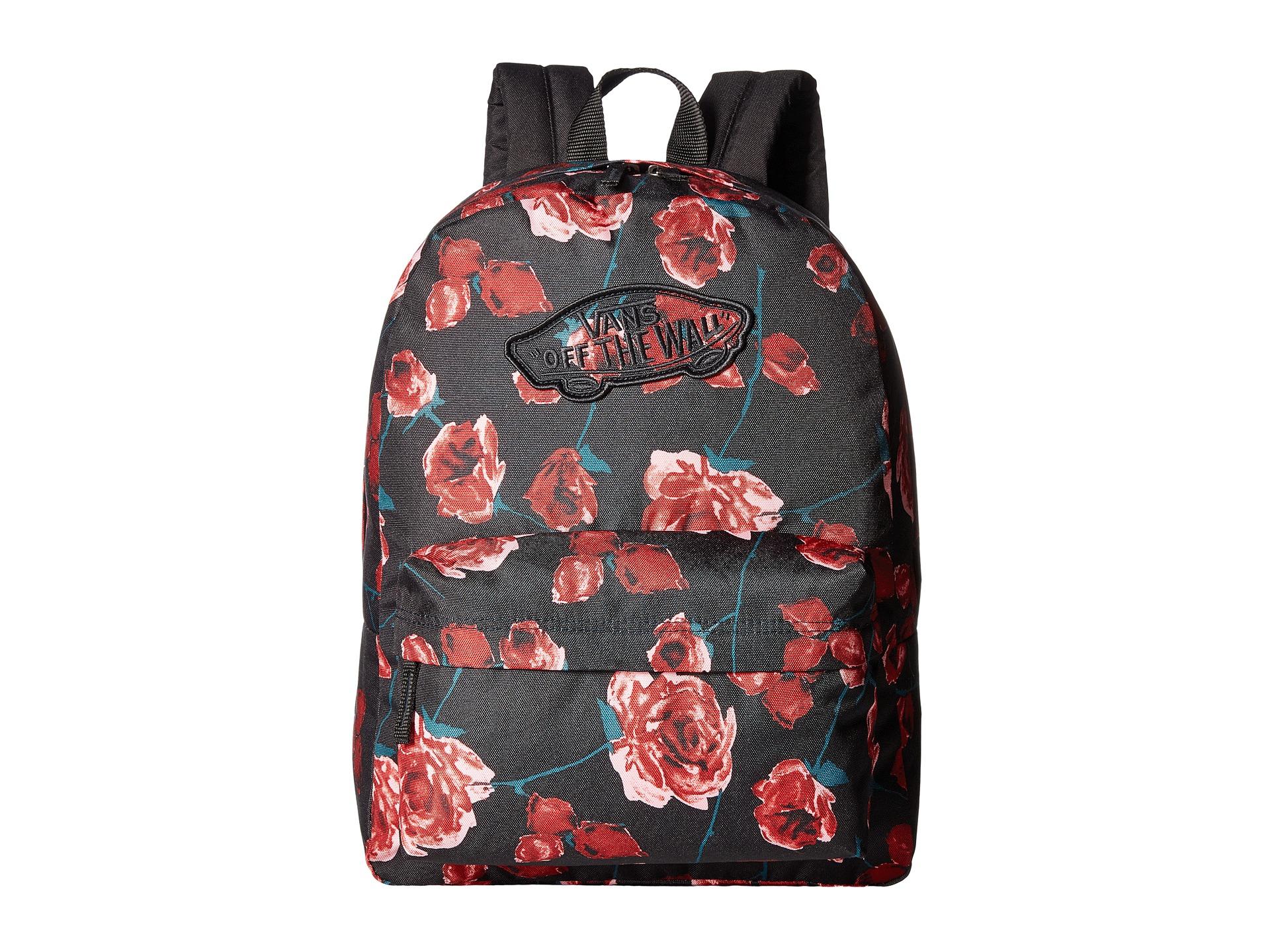 vans black backpack with roses