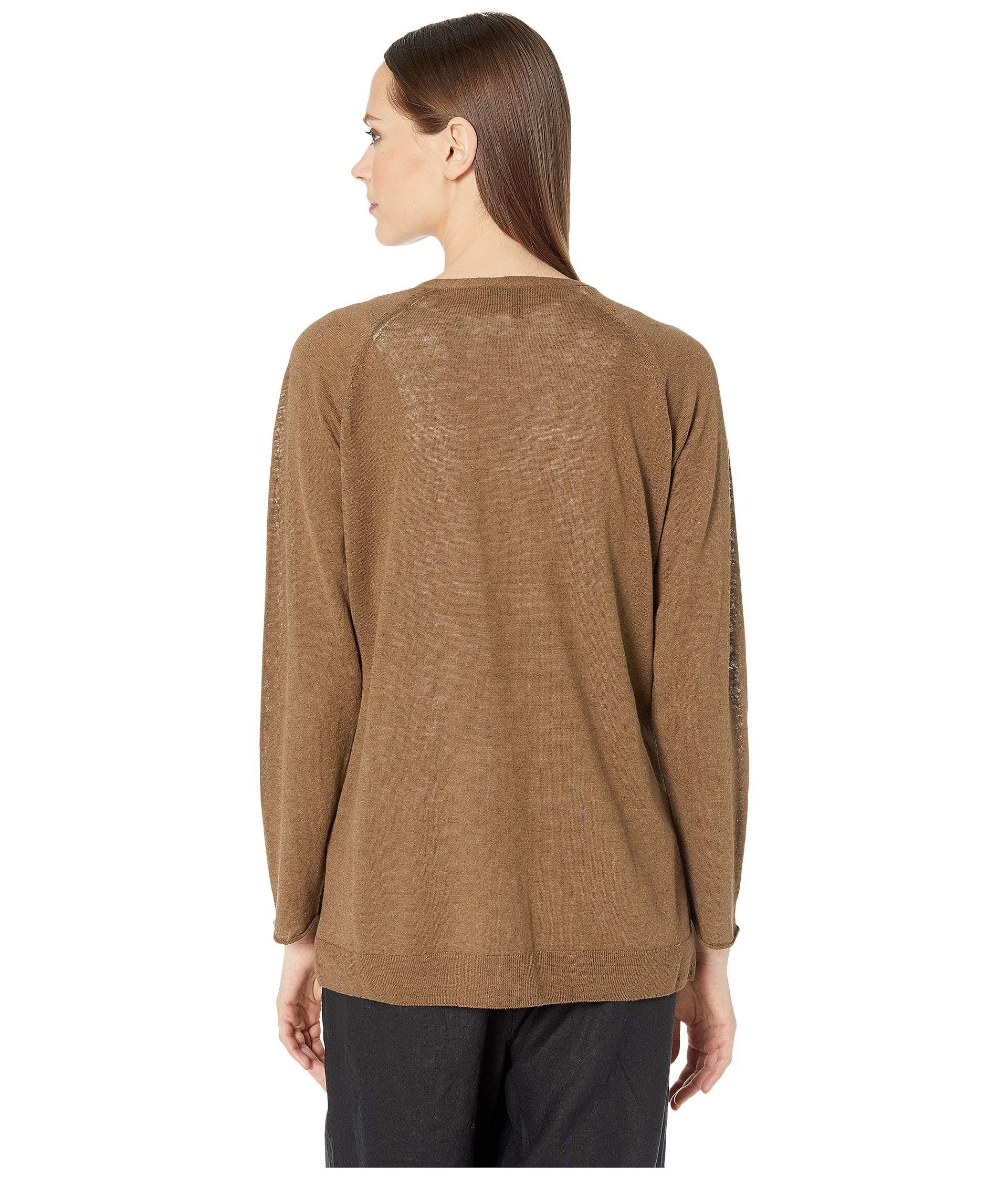 Eileen Fisher Organic Linen Cotton Vneck Cardigan in Brown Lyst