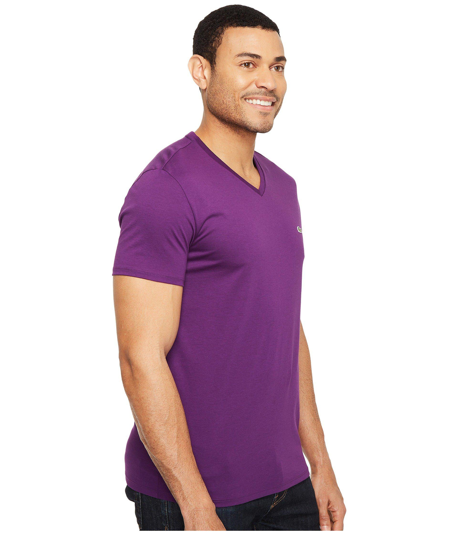 Lacoste Short Sleeve V-neck Pima Jersey Tee Shirt in Purple for Men | Lyst