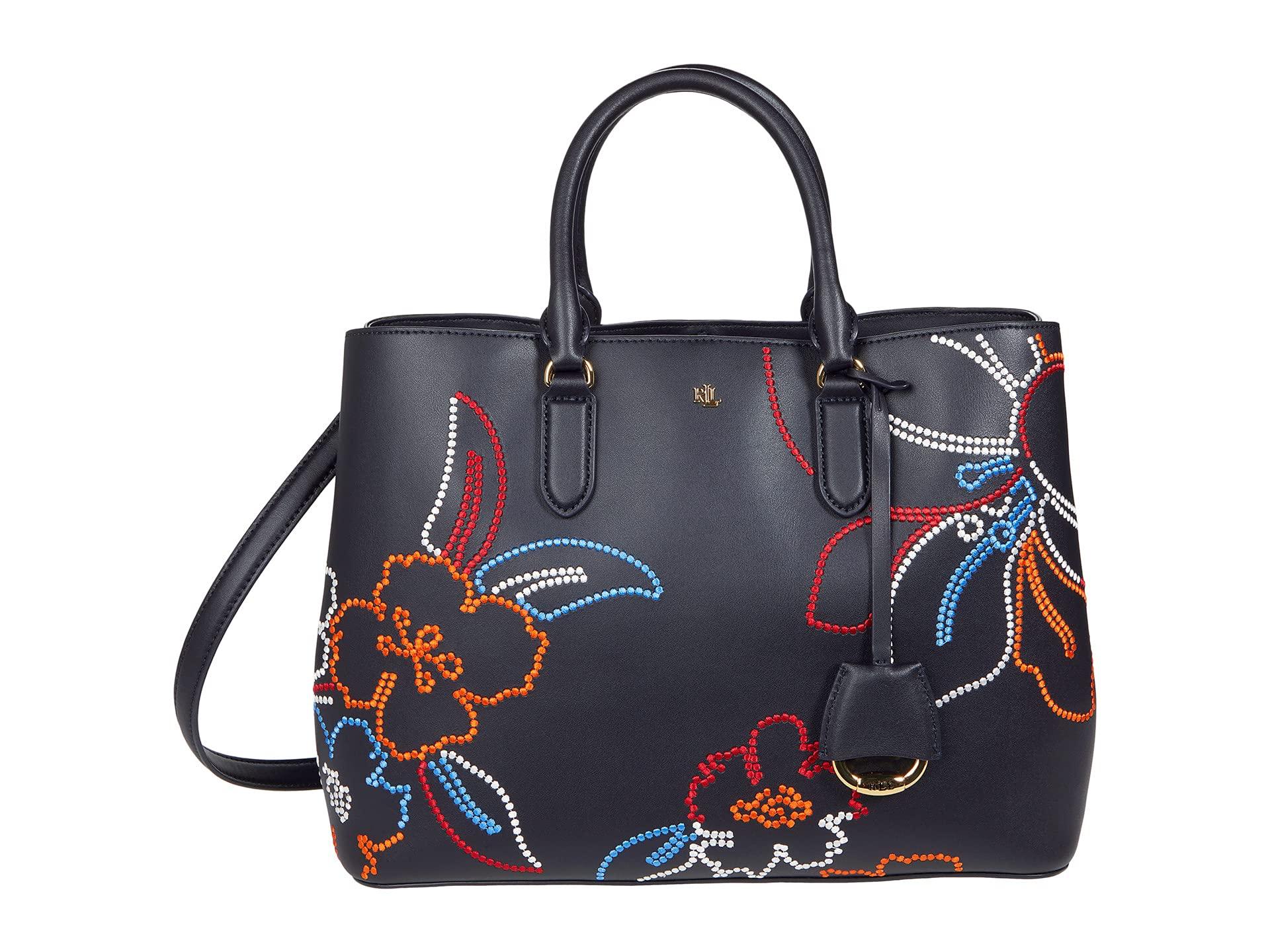 Lauren by Ralph Lauren Floral Embroidered Leather Marcy Satchel Large ...