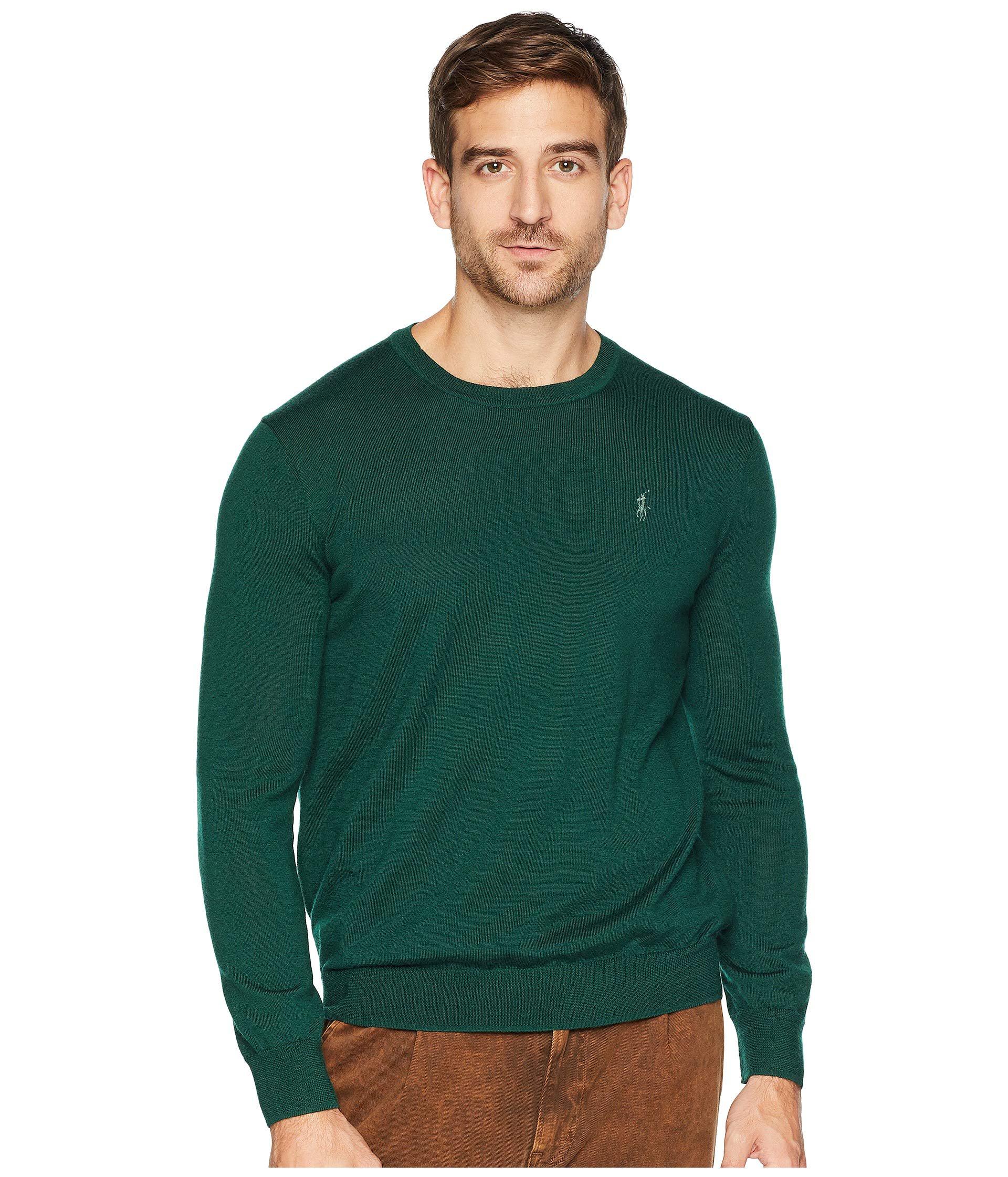 Polo Ralph Lauren Wool Washable Merino Crew Neck Sweater (hunter Navy)  Men's Sweater in Green for Men - Lyst
