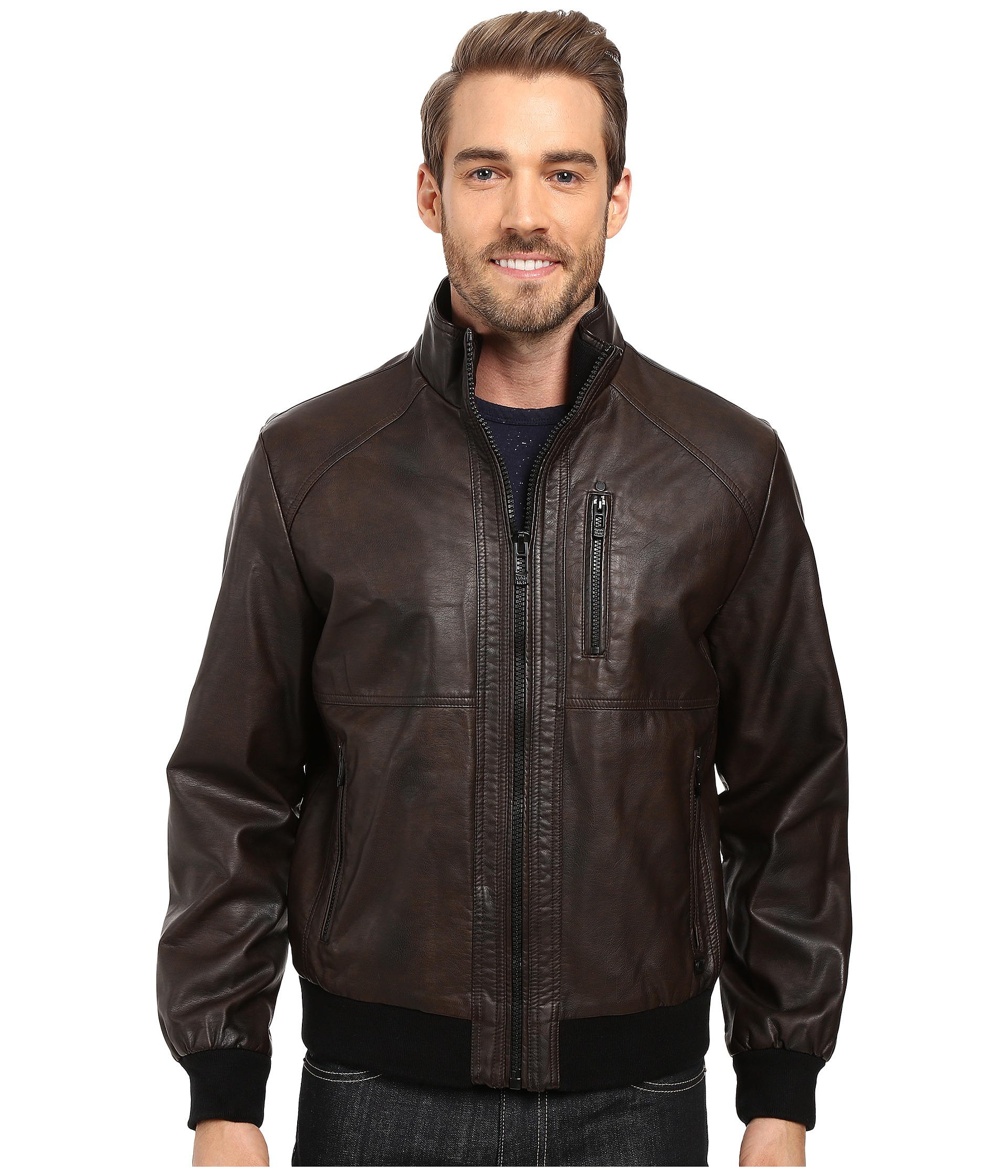 Calvin Klein Faux Leather Er In Brown For Men Lyst Calvin Klein Men S Brown Faux Leather Er
