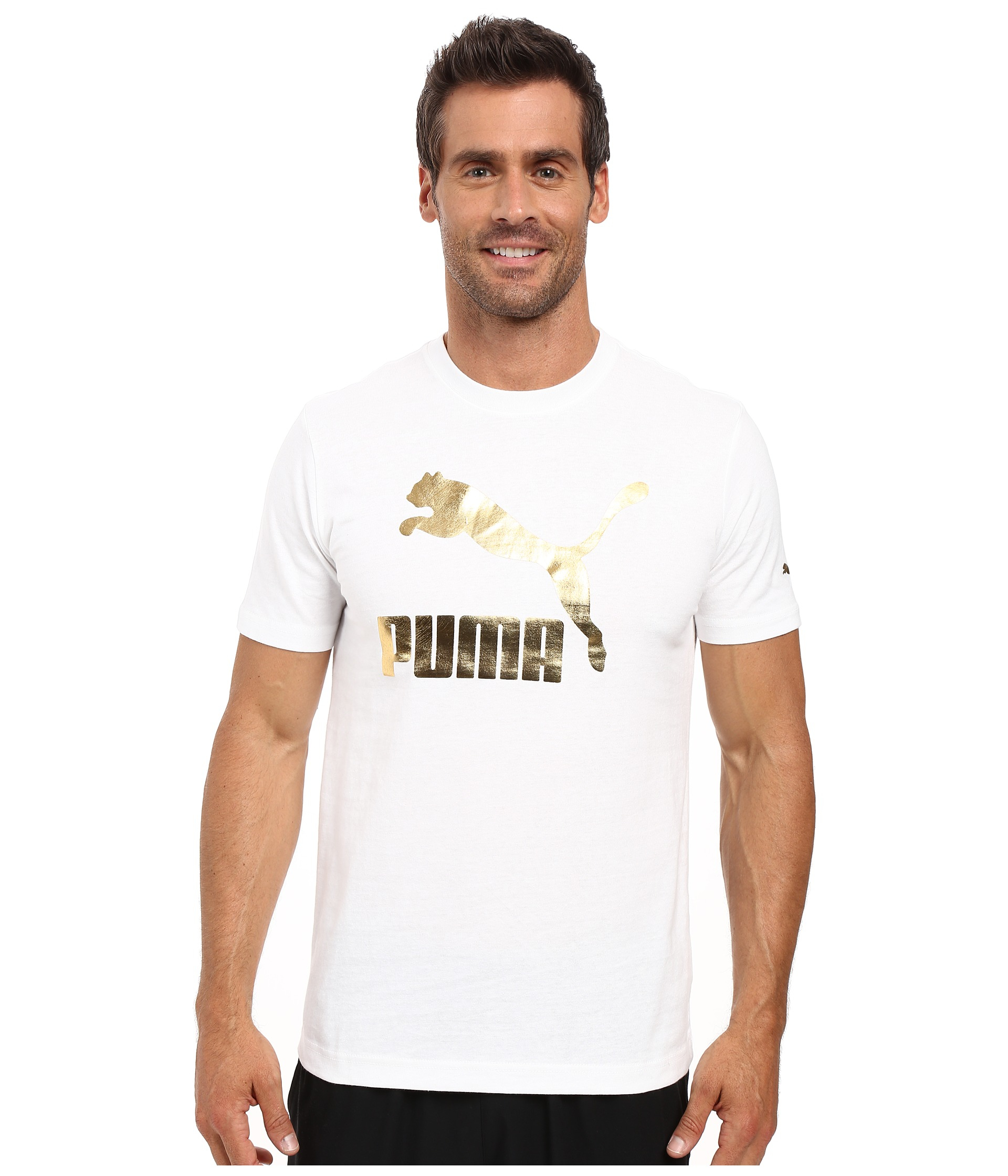 white and gold puma shirt