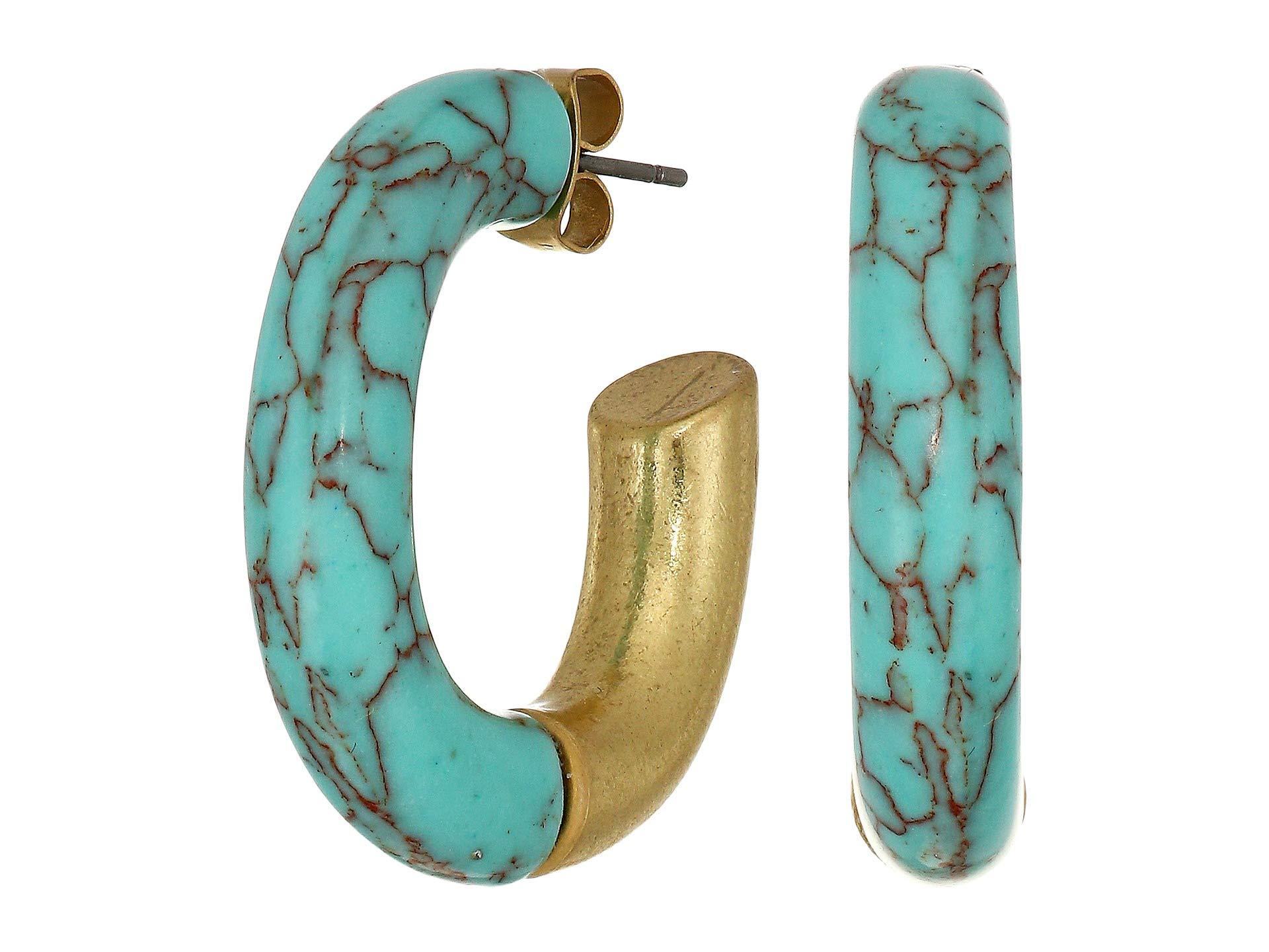 Lucky Brand Twotone Turquoise Stone Hoop Earrings in Gold (Metallic