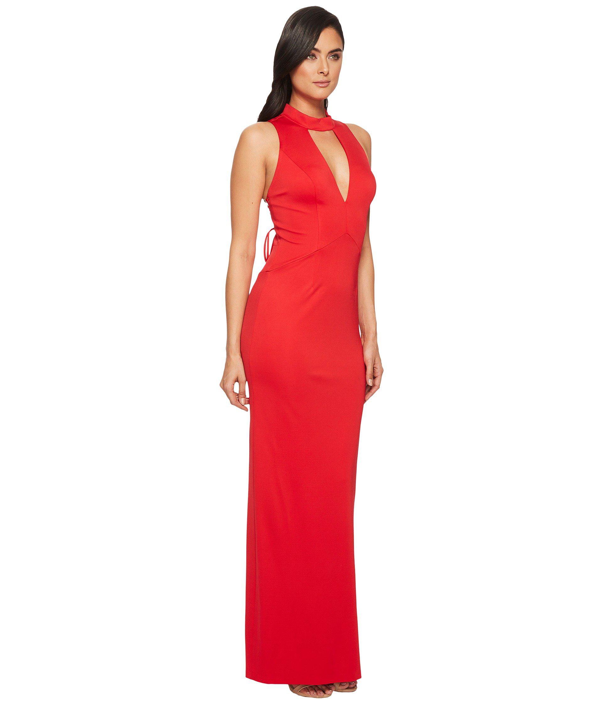 Download Adrianna Papell Synthetic Sleeveless Mock Neck With Plunging V-neck Jersey Long Gown (red Fire ...