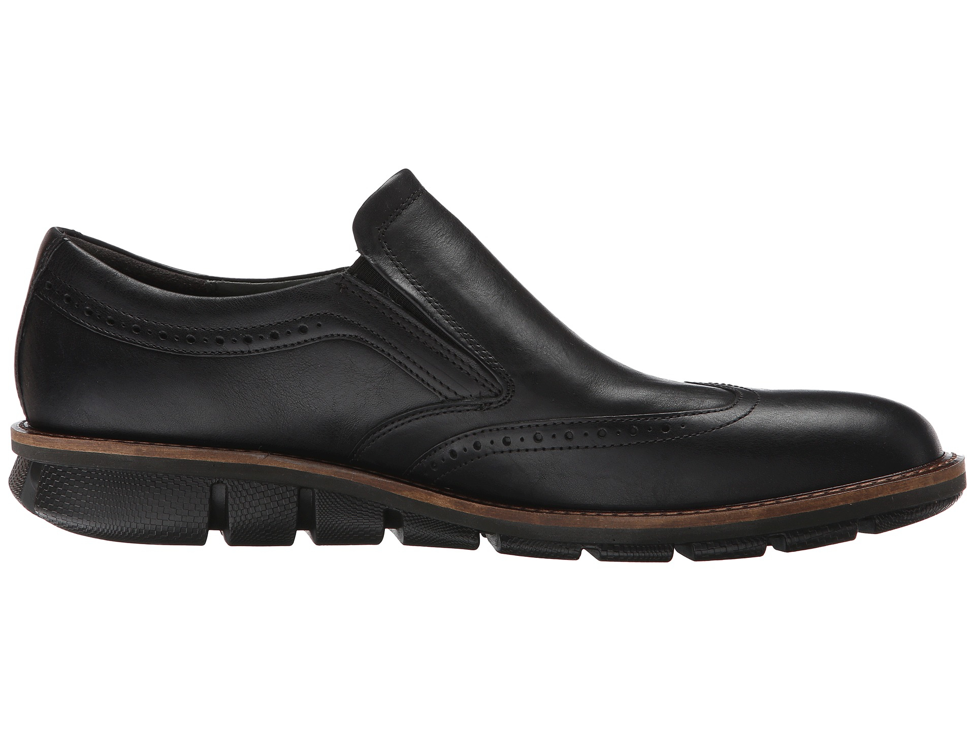 Ecco Leather Jeremy Brogue Slip-on in Black for Men - Lyst