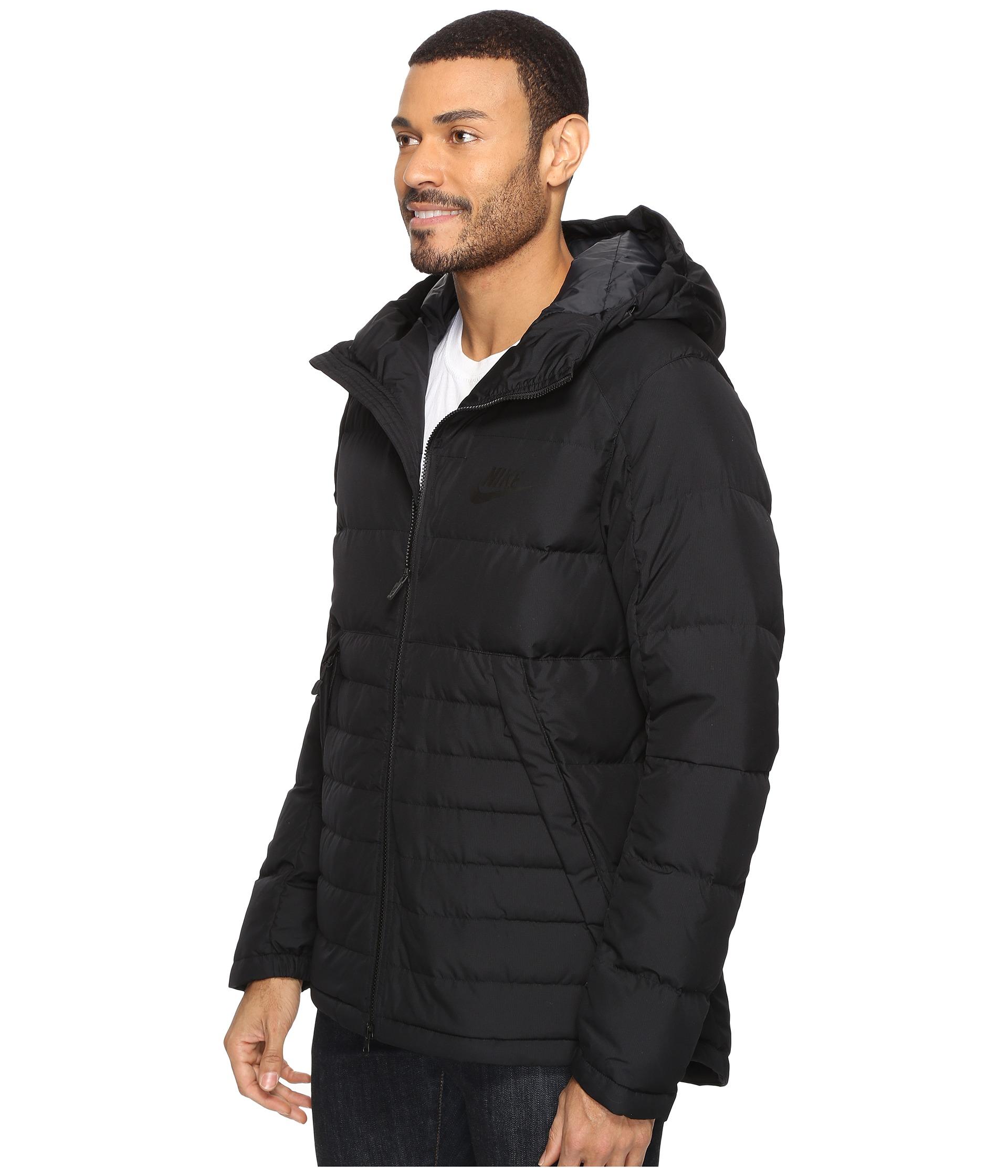 Download Nike Synthetic Nsw Down Fill Hooded Jacket in Black/Black ...