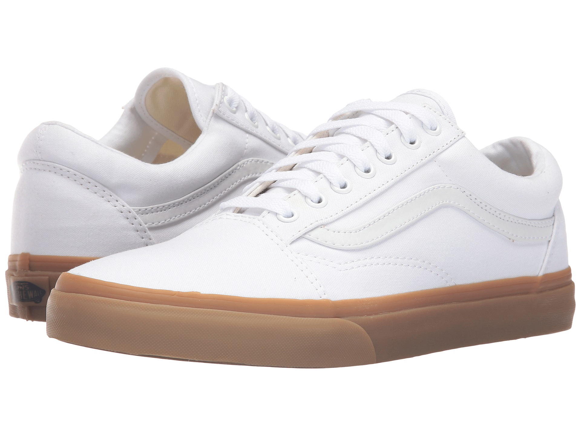 white leather vans gum sole