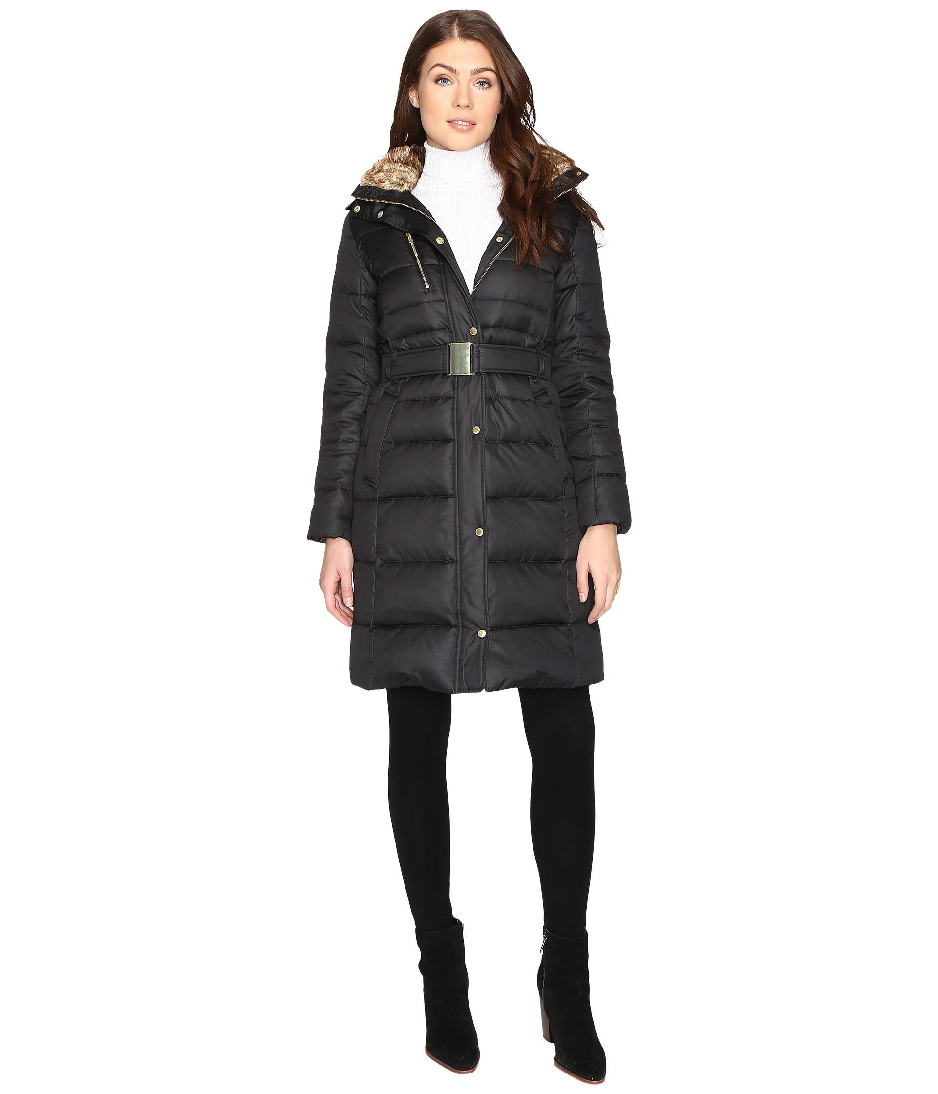 Cole Haan Signature Quilted Coat With Faux Fur Lining in Black - Lyst