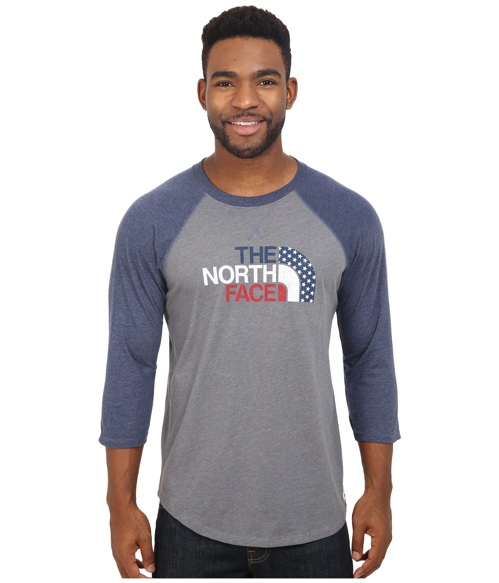 The North Face Cotton 3/4 Sleeve Usa Baseball Tee in Blue for Men | Lyst