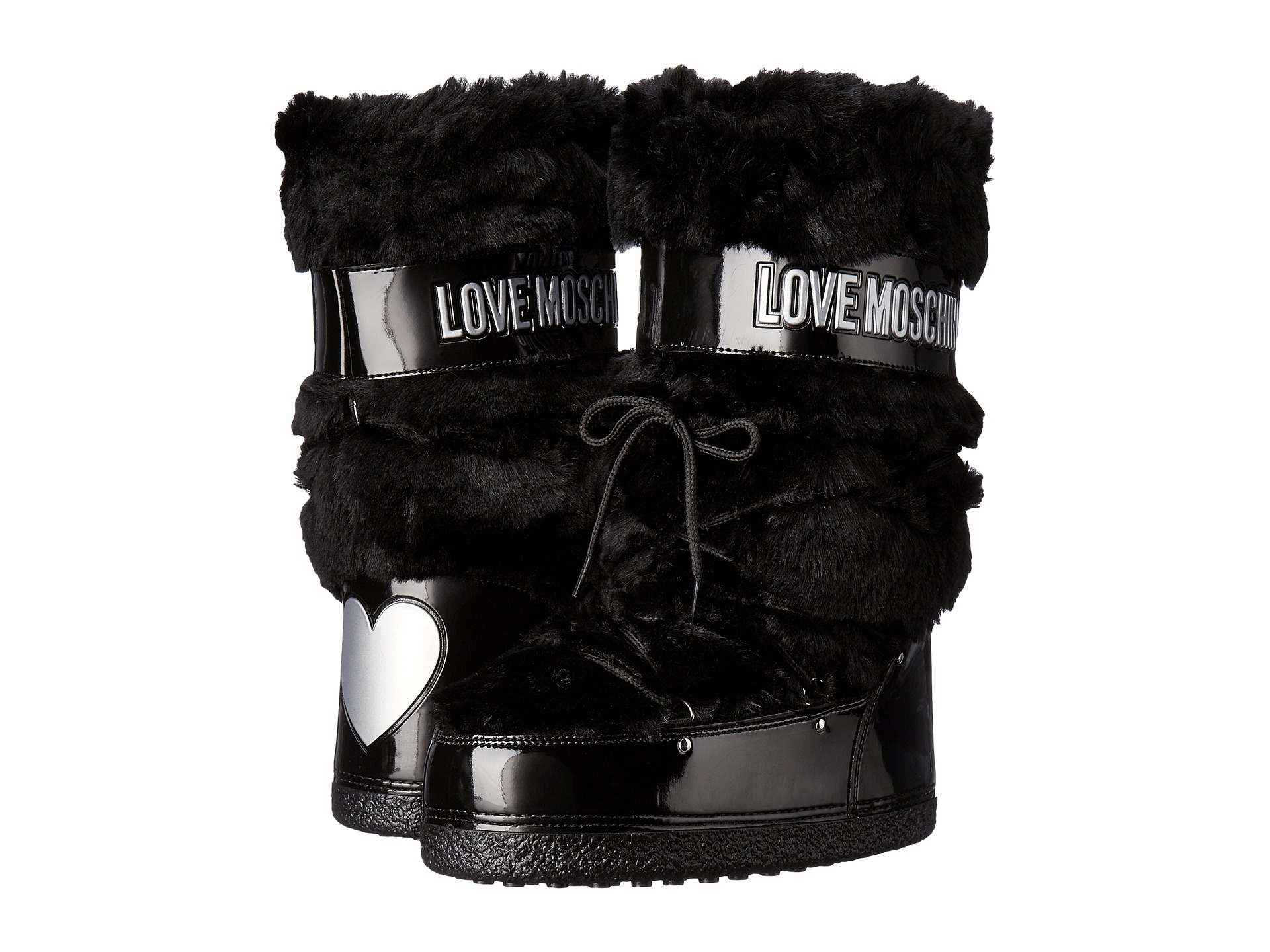 Love Moschino Faux-Fur Moon Boots in Black | Lyst