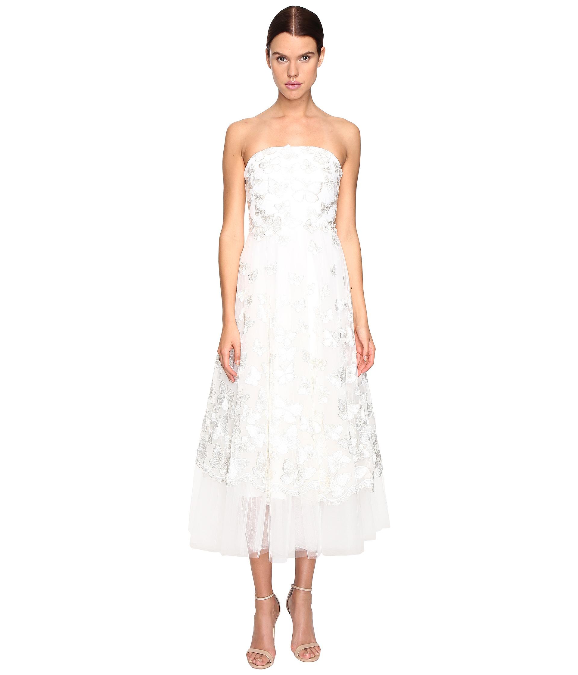 Marchesa notte Strapless Tea Length Tule Butterfly Dress in White | Lyst