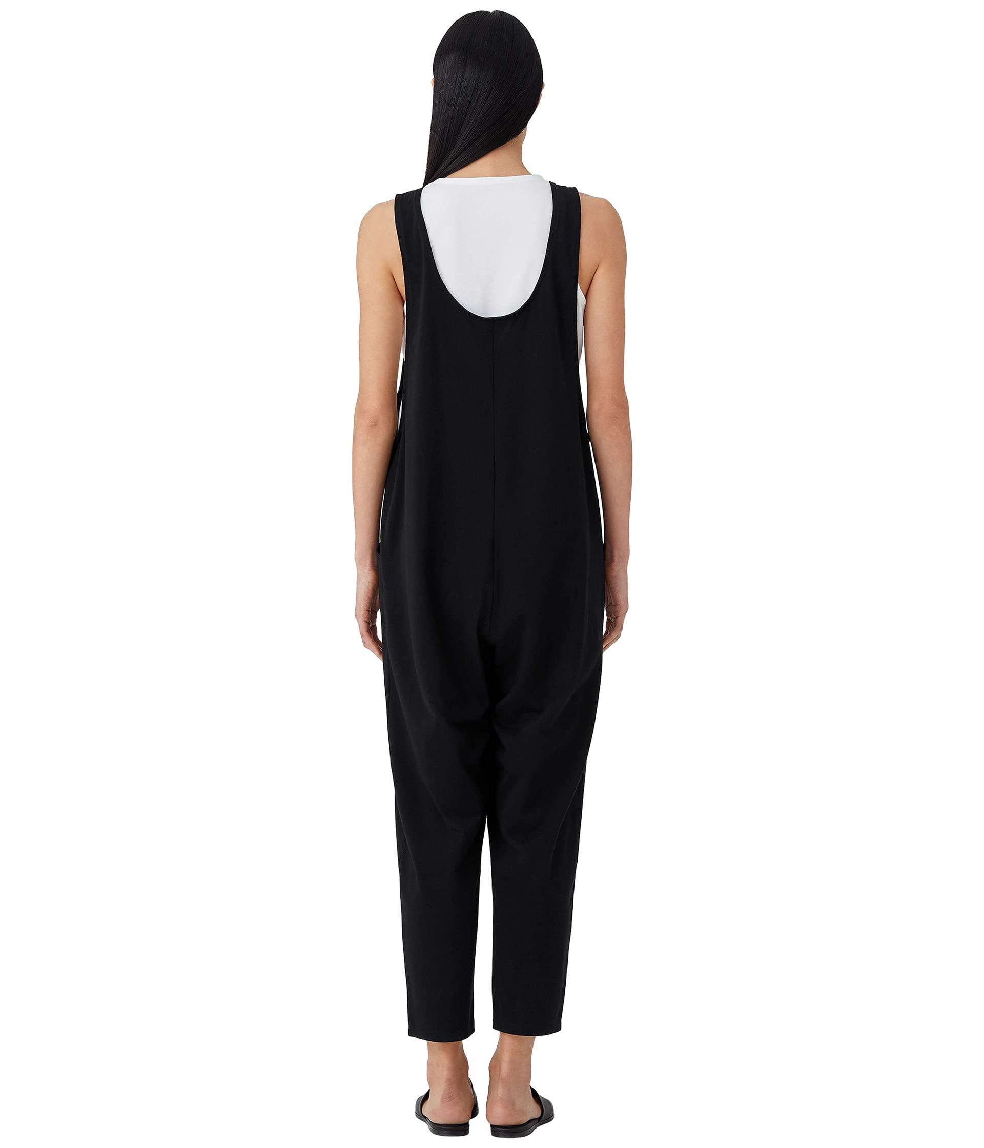 Eileen Fisher Scoop Neck Slouchy Cropped Jumpsuit In Organic Cotton Stretch  Jersey in Black | Lyst