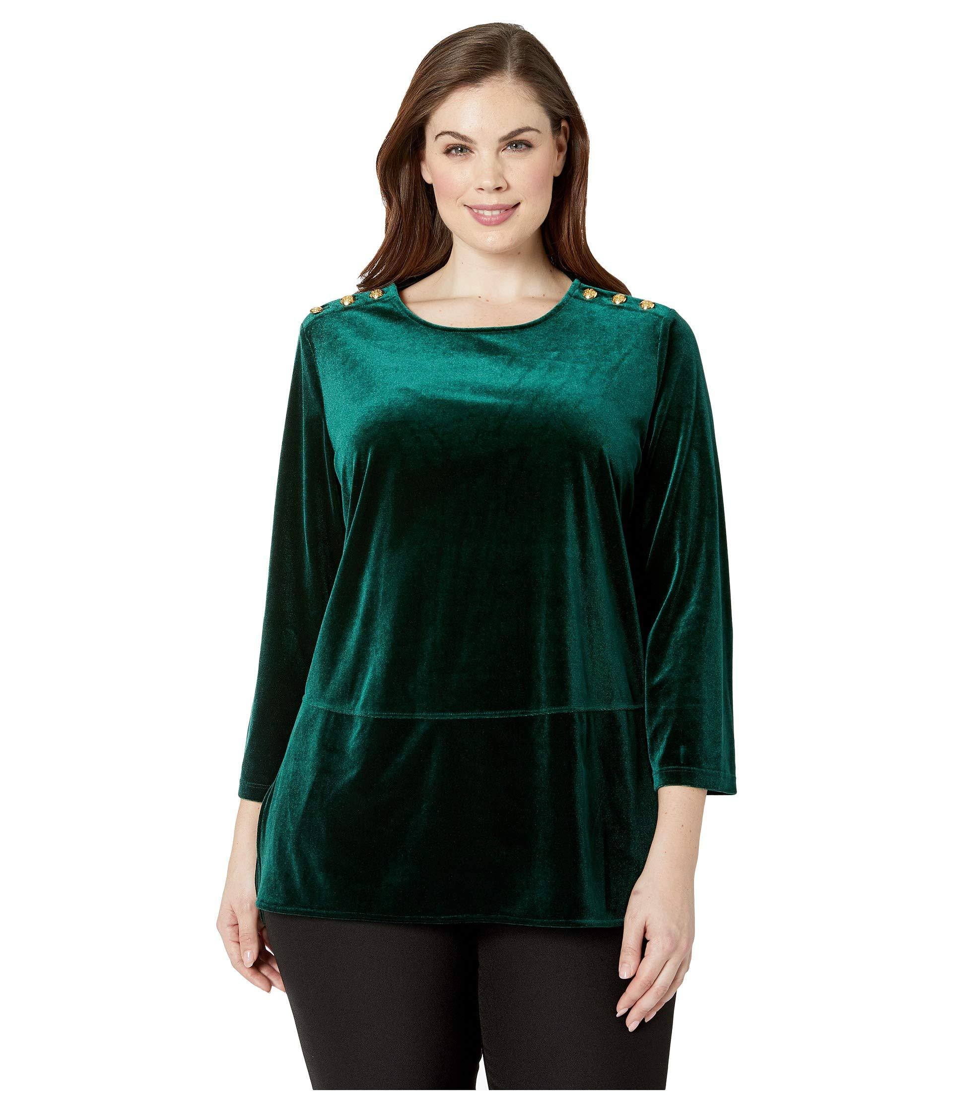 Lauren By Ralph Lauren Plus Size Velvet Tunic Top Dark Emerald Blouse In Green Lyst