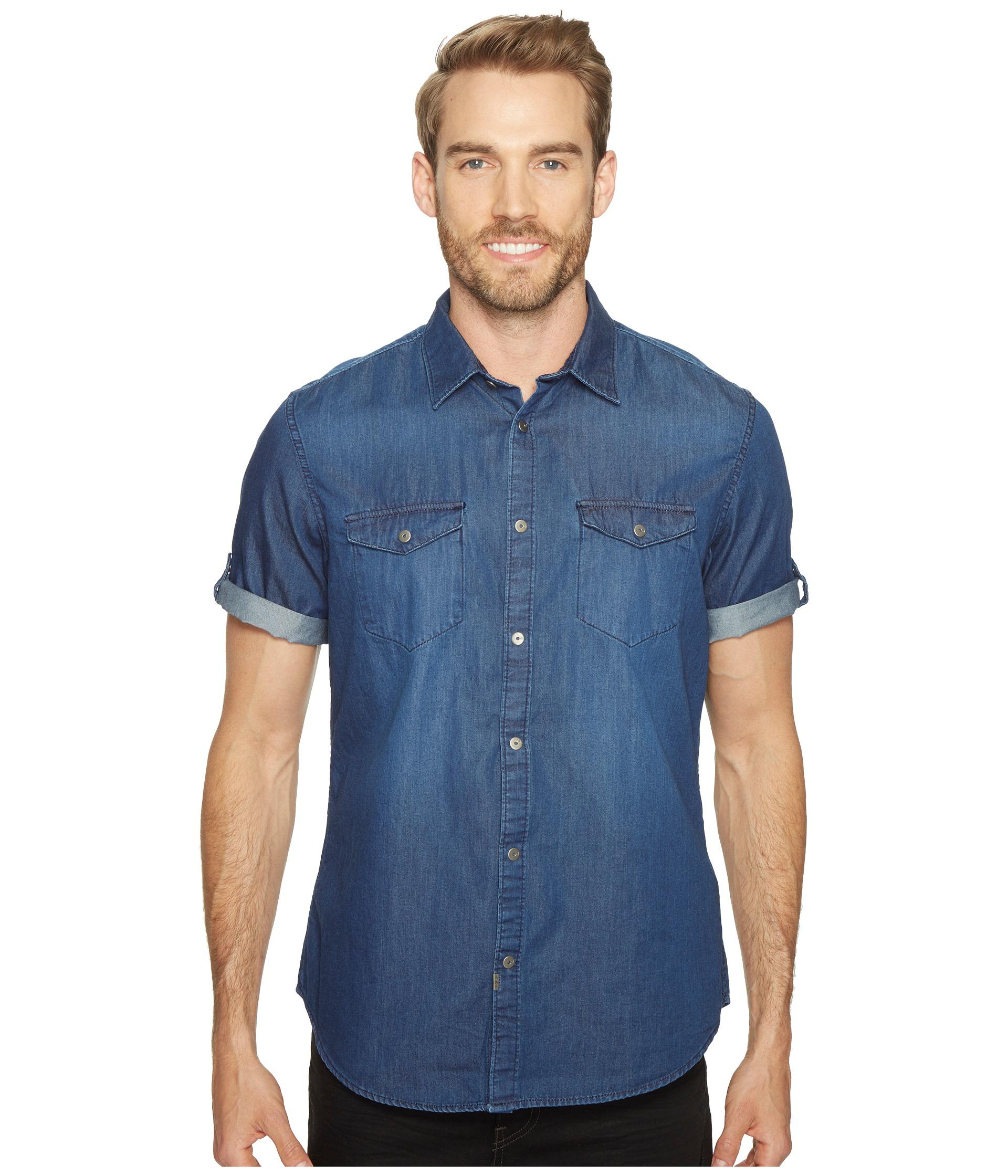 politicus aanwijzing Flipper Calvin Klein Short Sleeve Denim Shirt in Blue for Men | Lyst