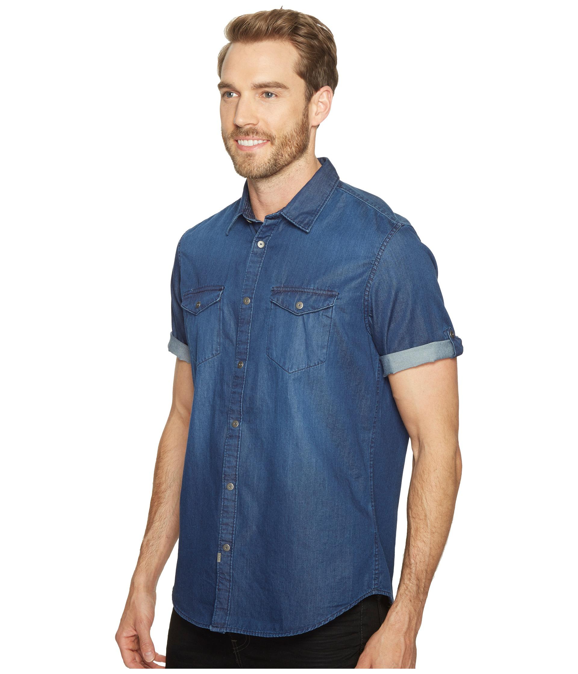 Calvin Klein Short Sleeve Denim Shirt in Blue for Men | Lyst