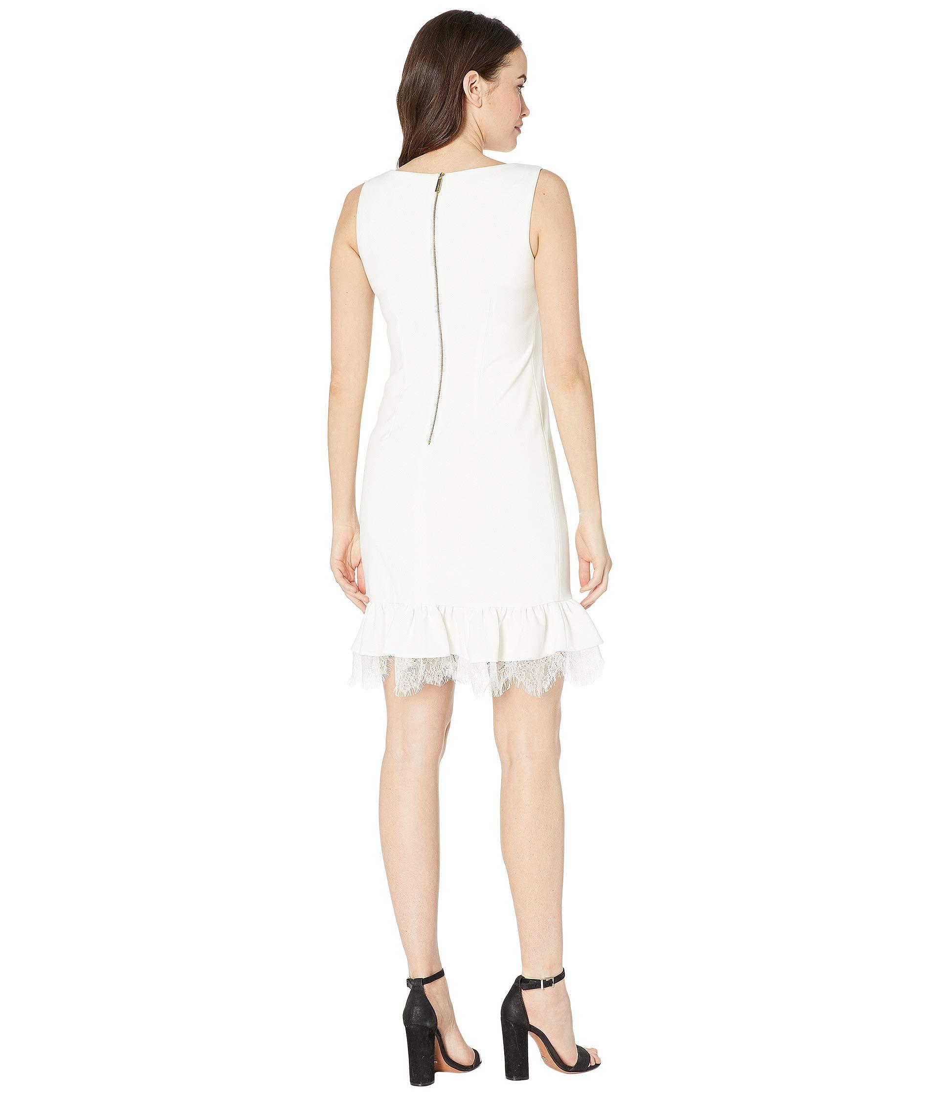 Calvin Klein Ruffle Hem Dress With Lace Detail in White - Lyst