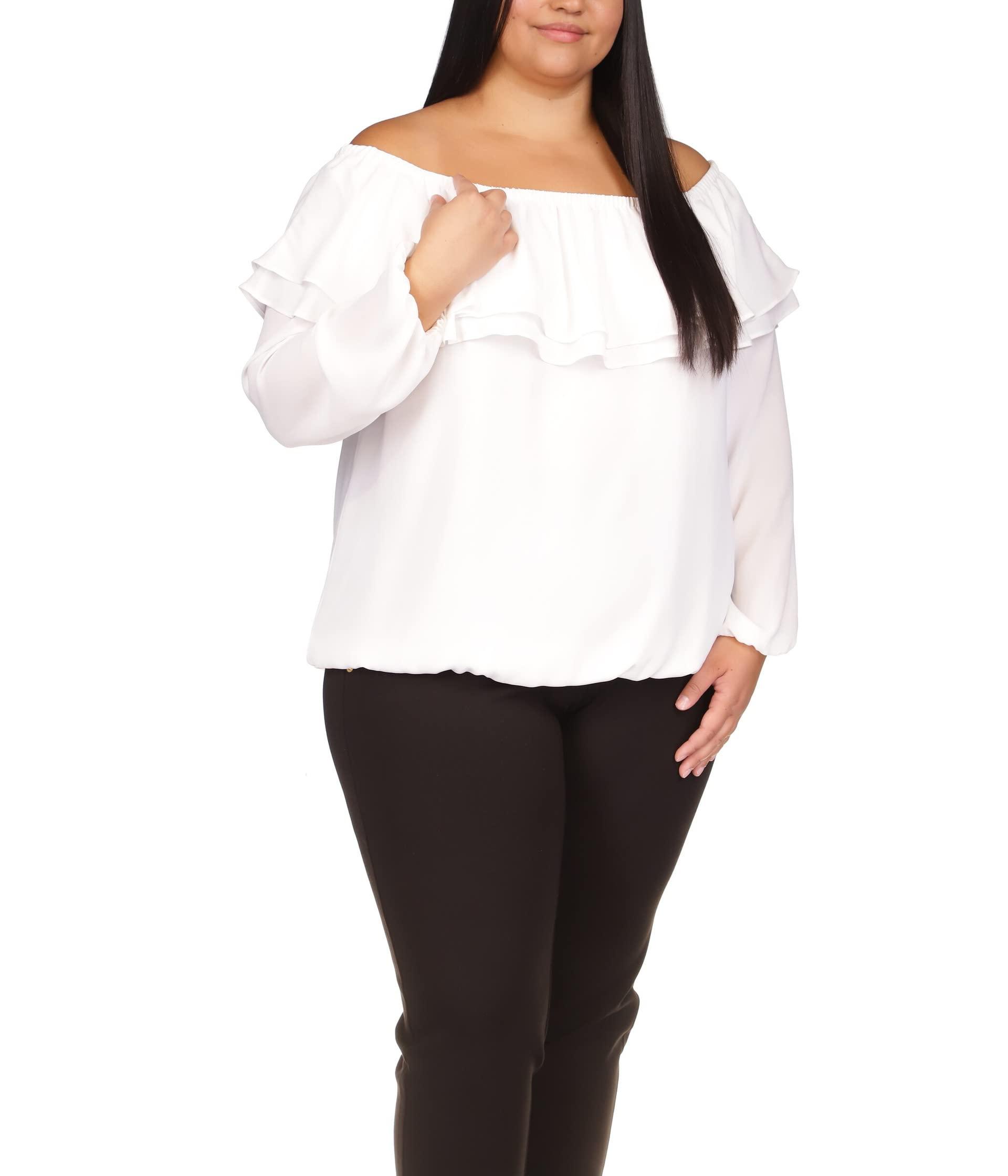 MICHAEL Michael Kors Plus Size Short Sleeve Ruffle Peasant Top in White |  Lyst