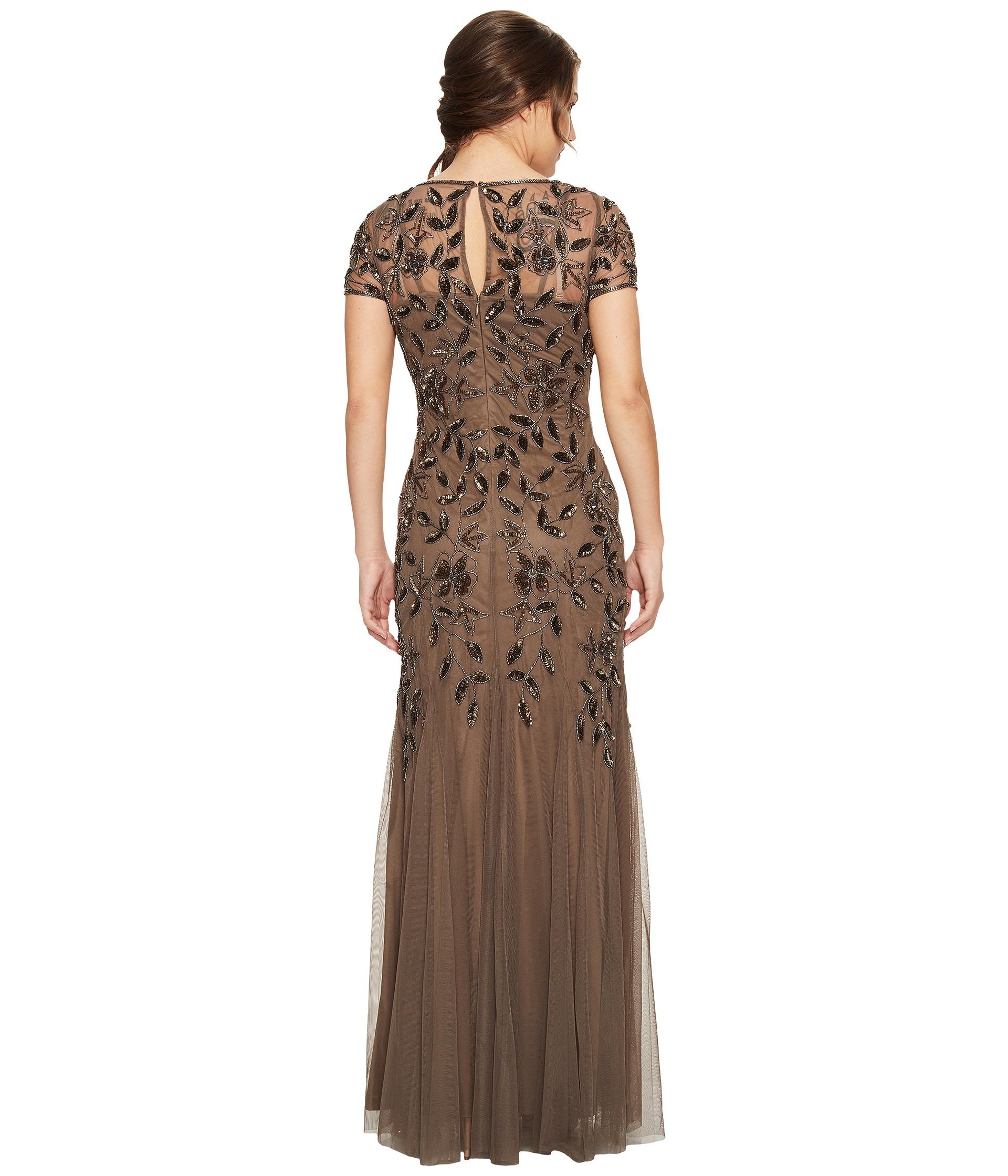 adrianna papell floral beaded gown
