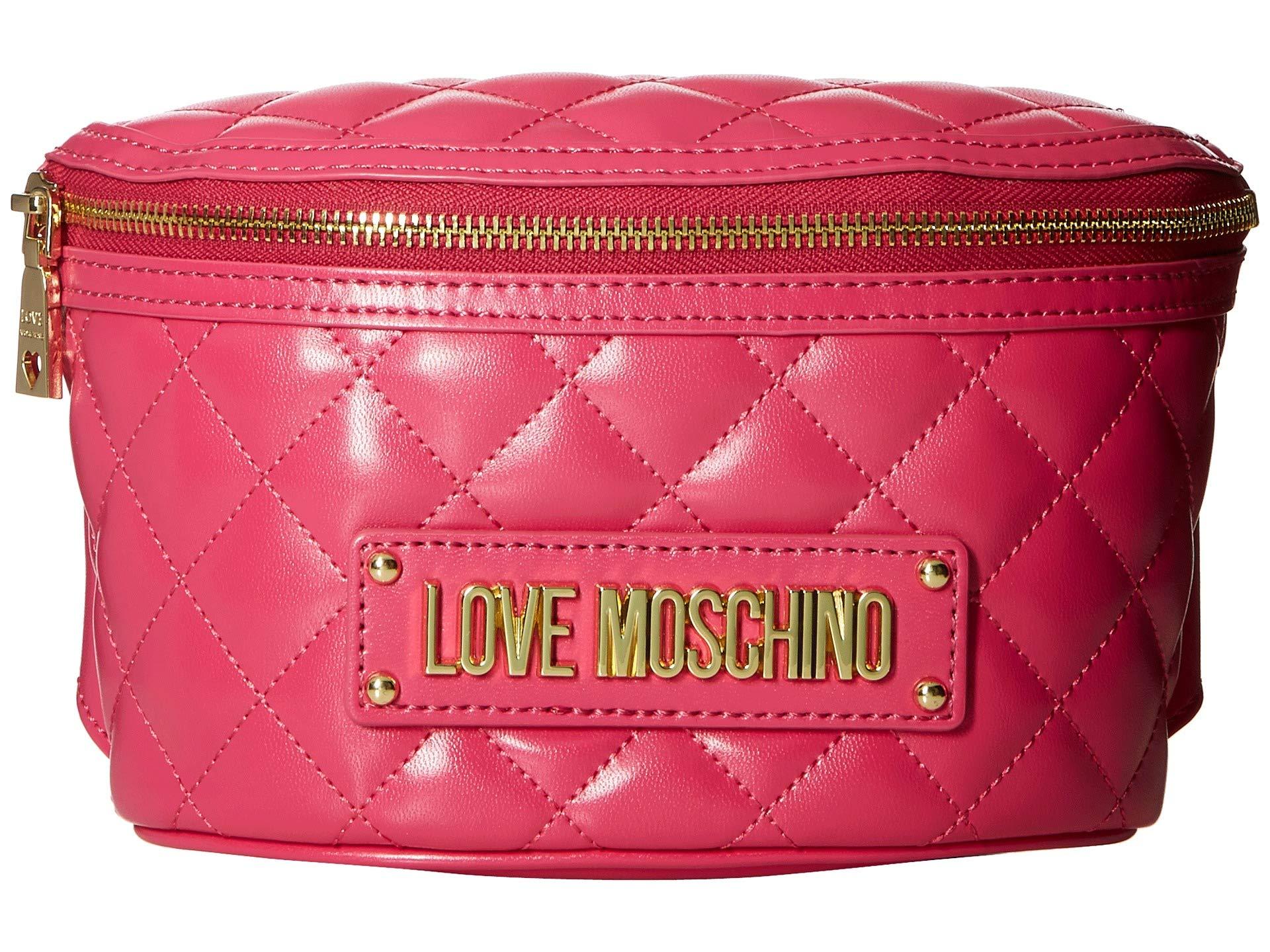 Love Moschino Shiny Quilted Belt Bag in Pink - Lyst