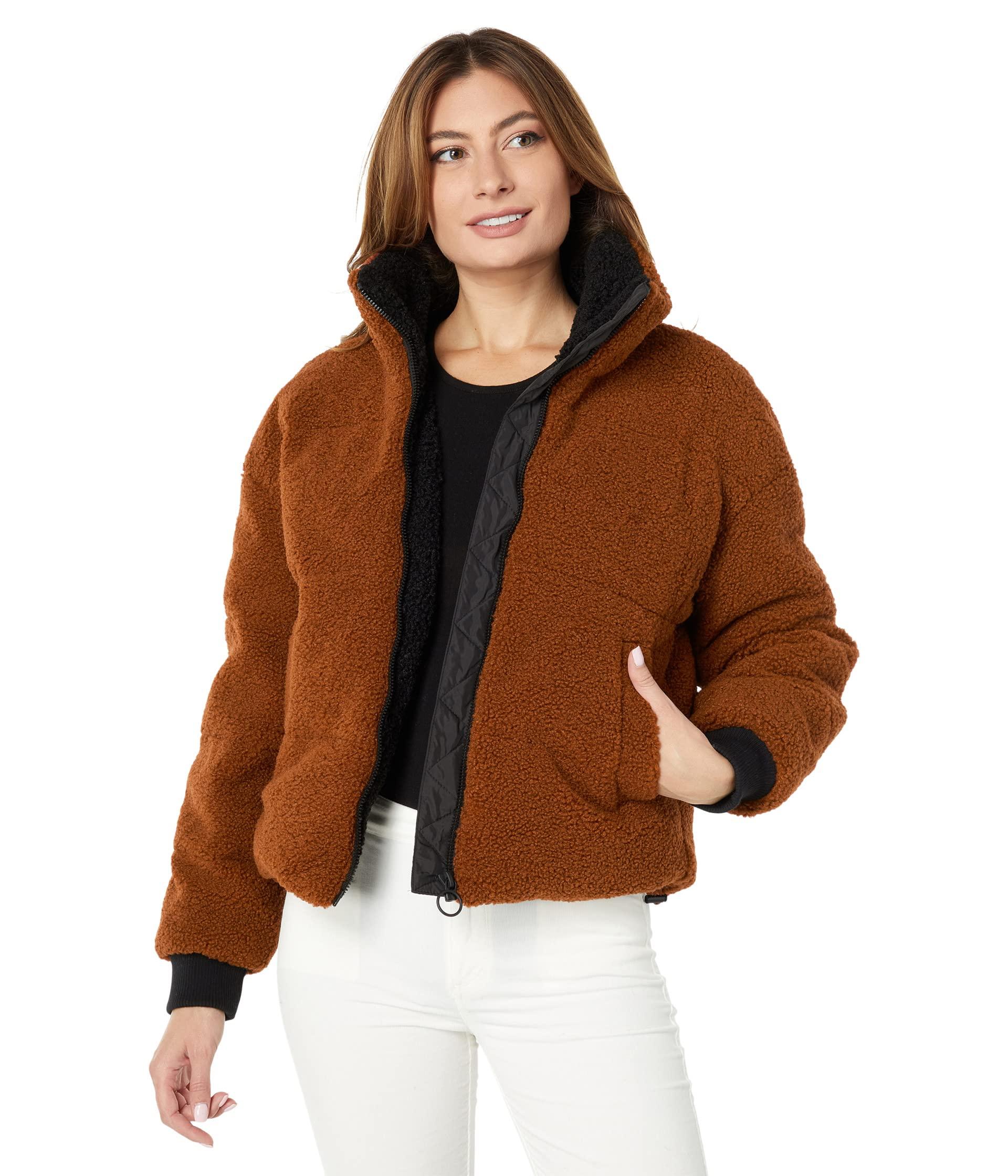 NVLT Berber Faux Down Cropped Puffer Jacket in Brown | Lyst