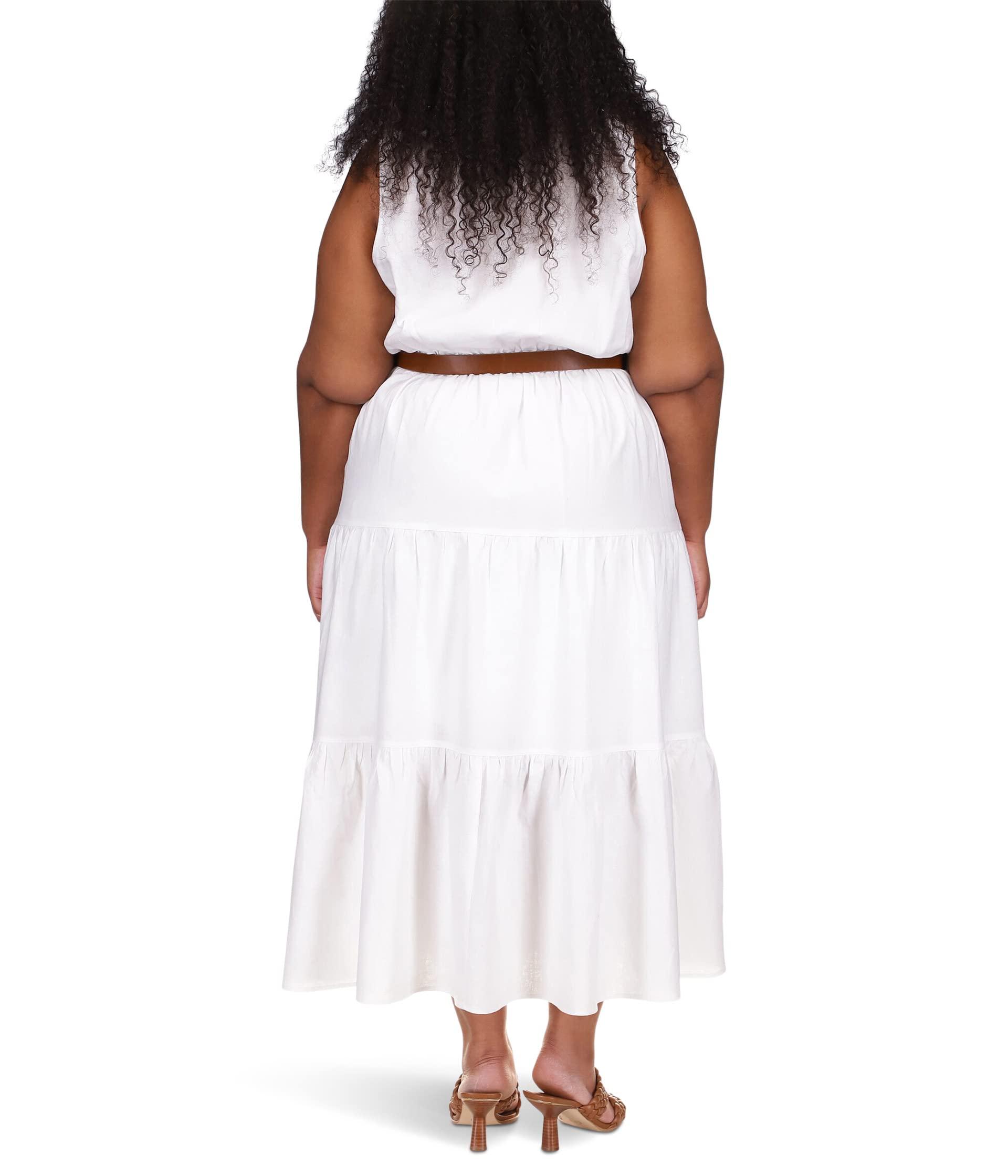 MICHAEL Michael Kors Plus Size Linen Slub Tiered Dress in White | Lyst