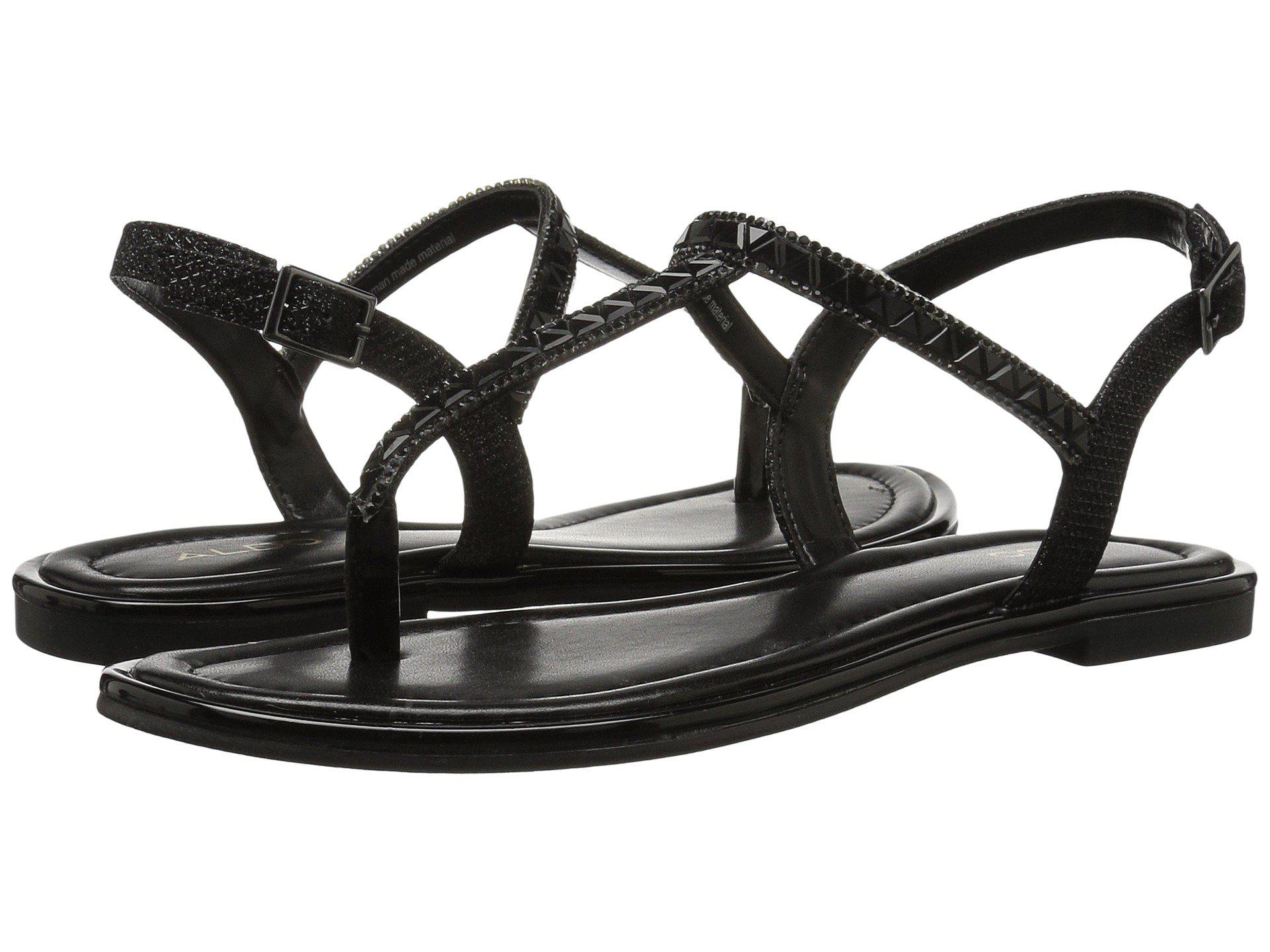 ALDO Synthetic Sheeny Flat Sandal in Black Lyst