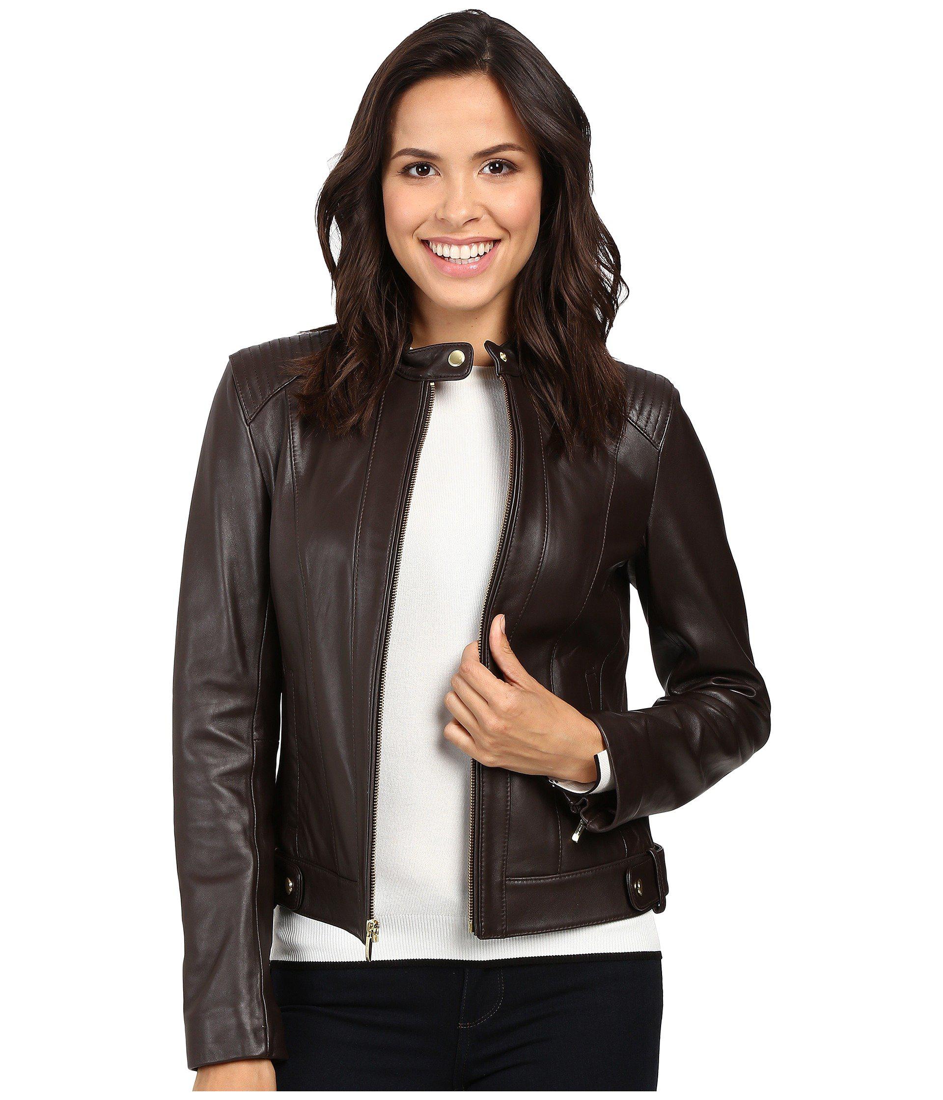 Cole Haan Womens Racer Jacket with Quilted Panels