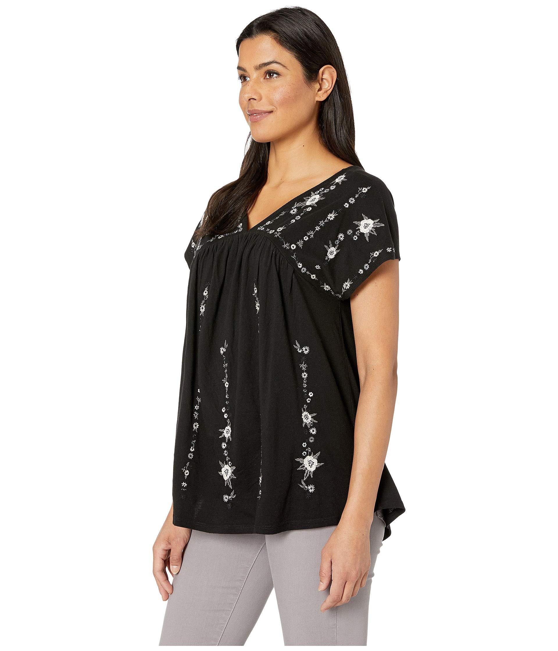lucky brand black embroidered top