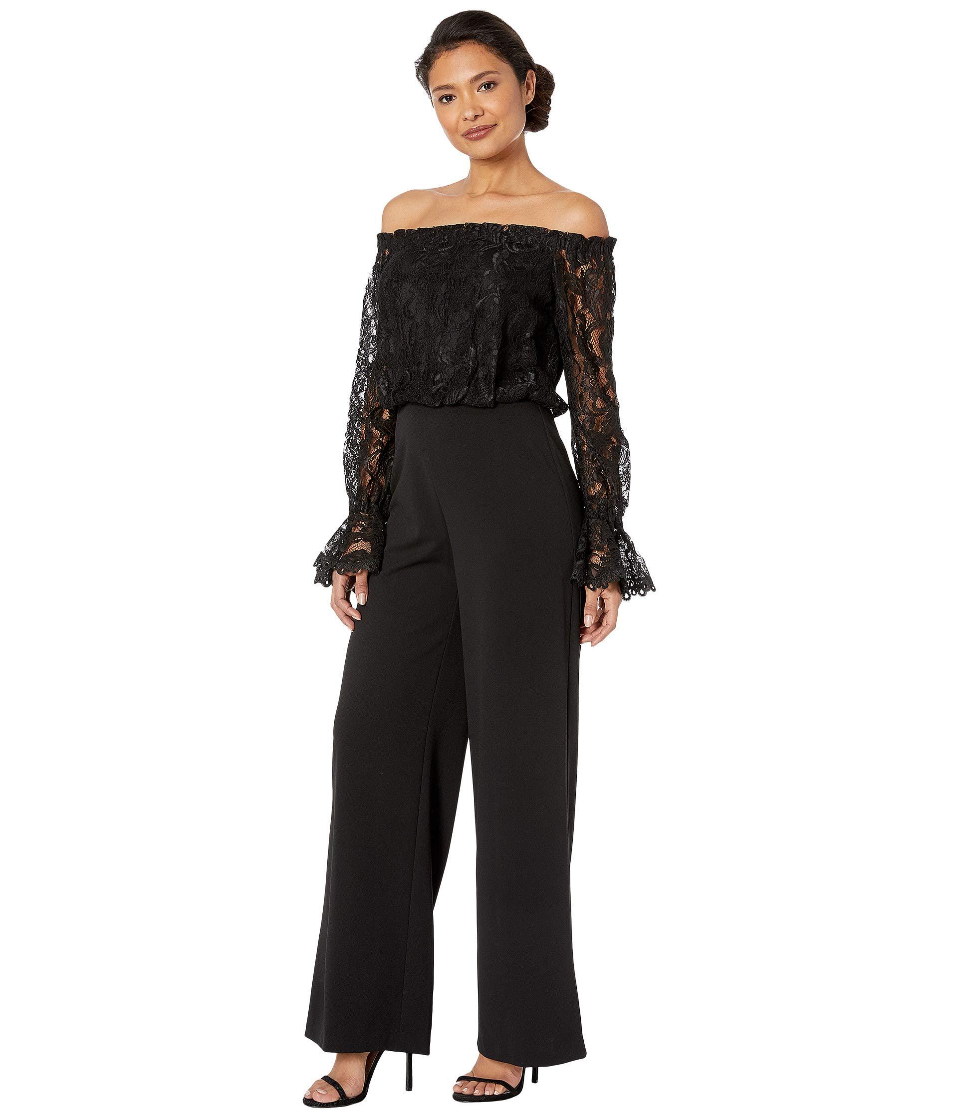 Adrianna Papell Off-the-shoulder Lace Jumpsuit in Black - Lyst